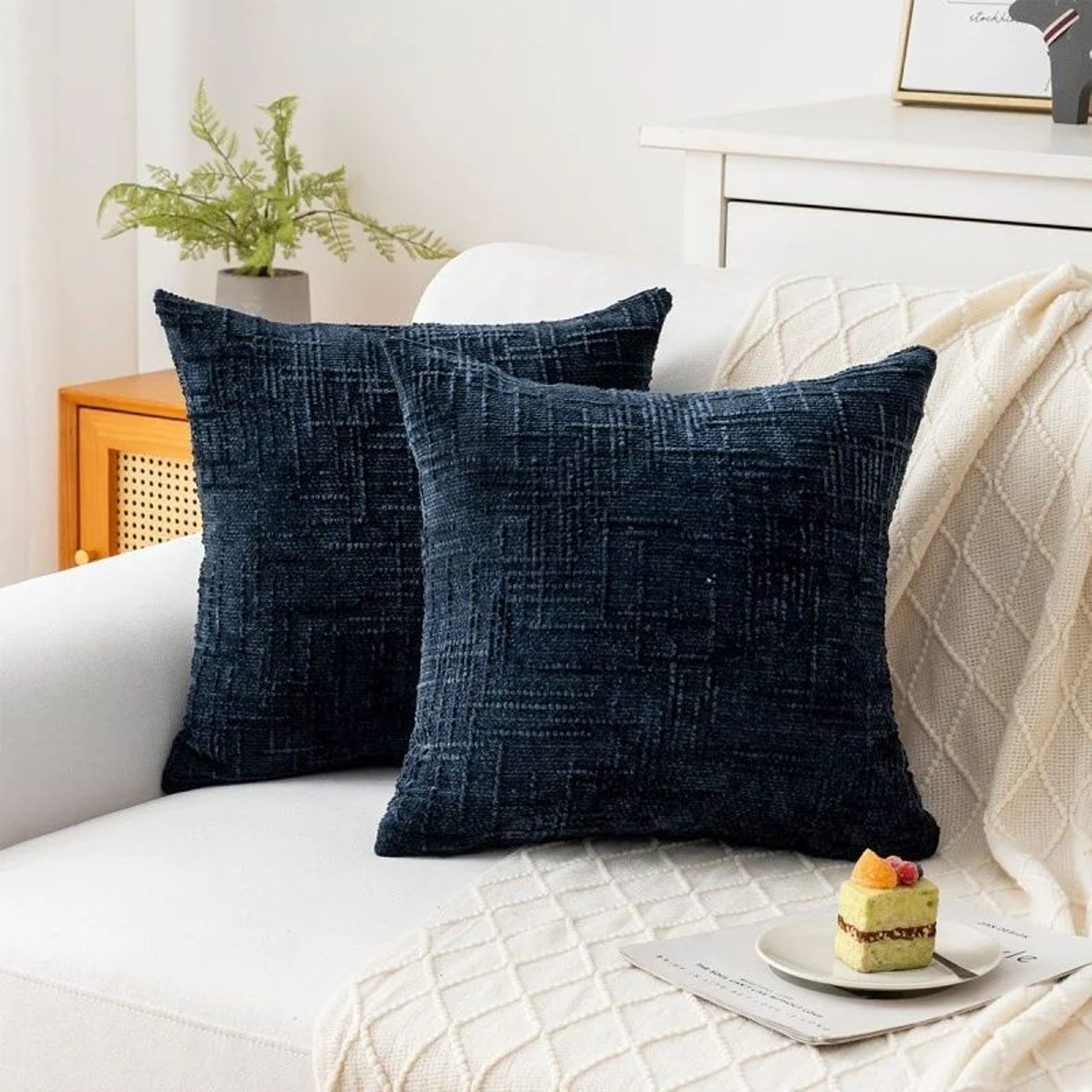 Textured Chenille Plaid Throw Pillow Cover For Sofa Bed And Living Room Decor 11