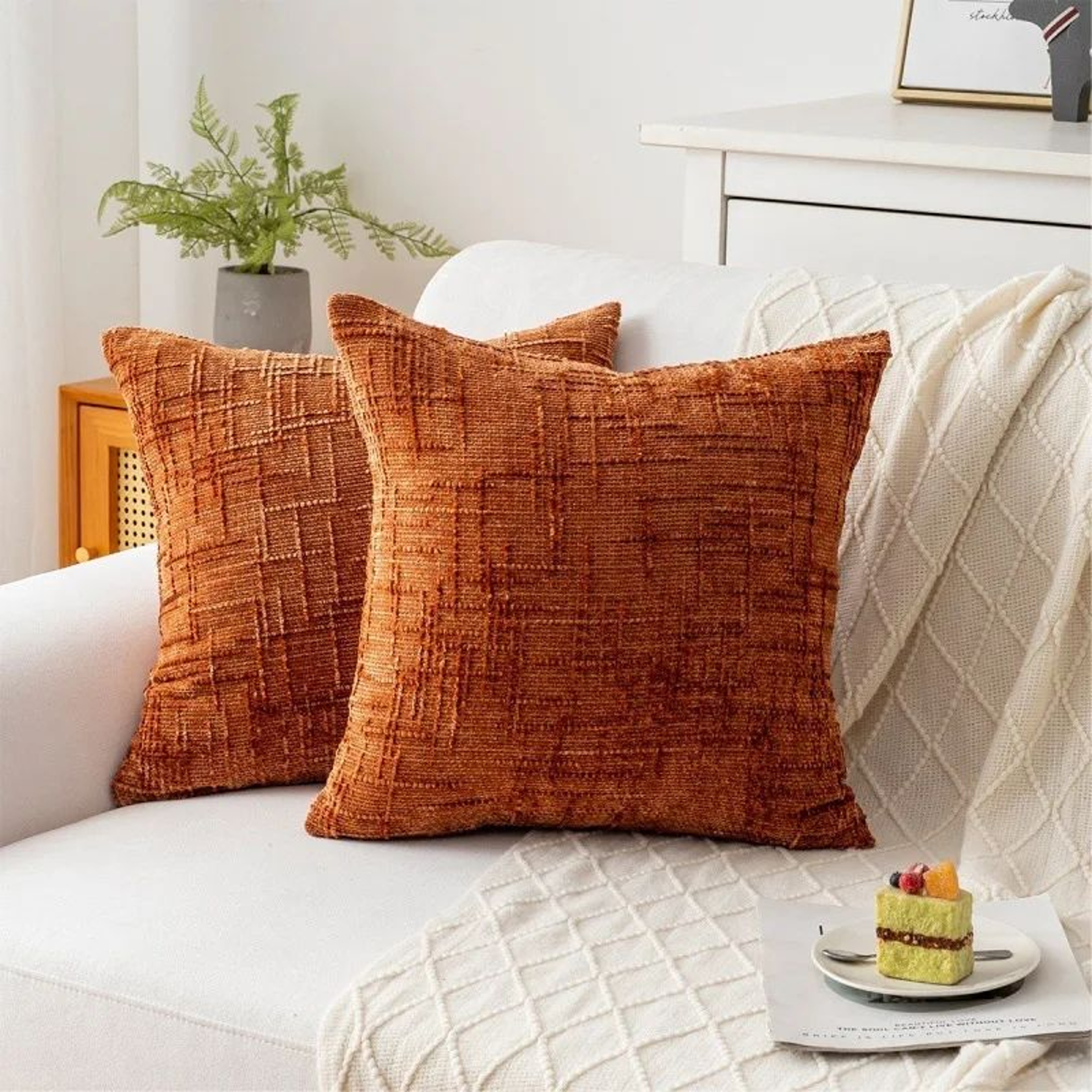 Textured Chenille Plaid Throw Pillow Cover For Sofa Bed And Living Room Decor 10