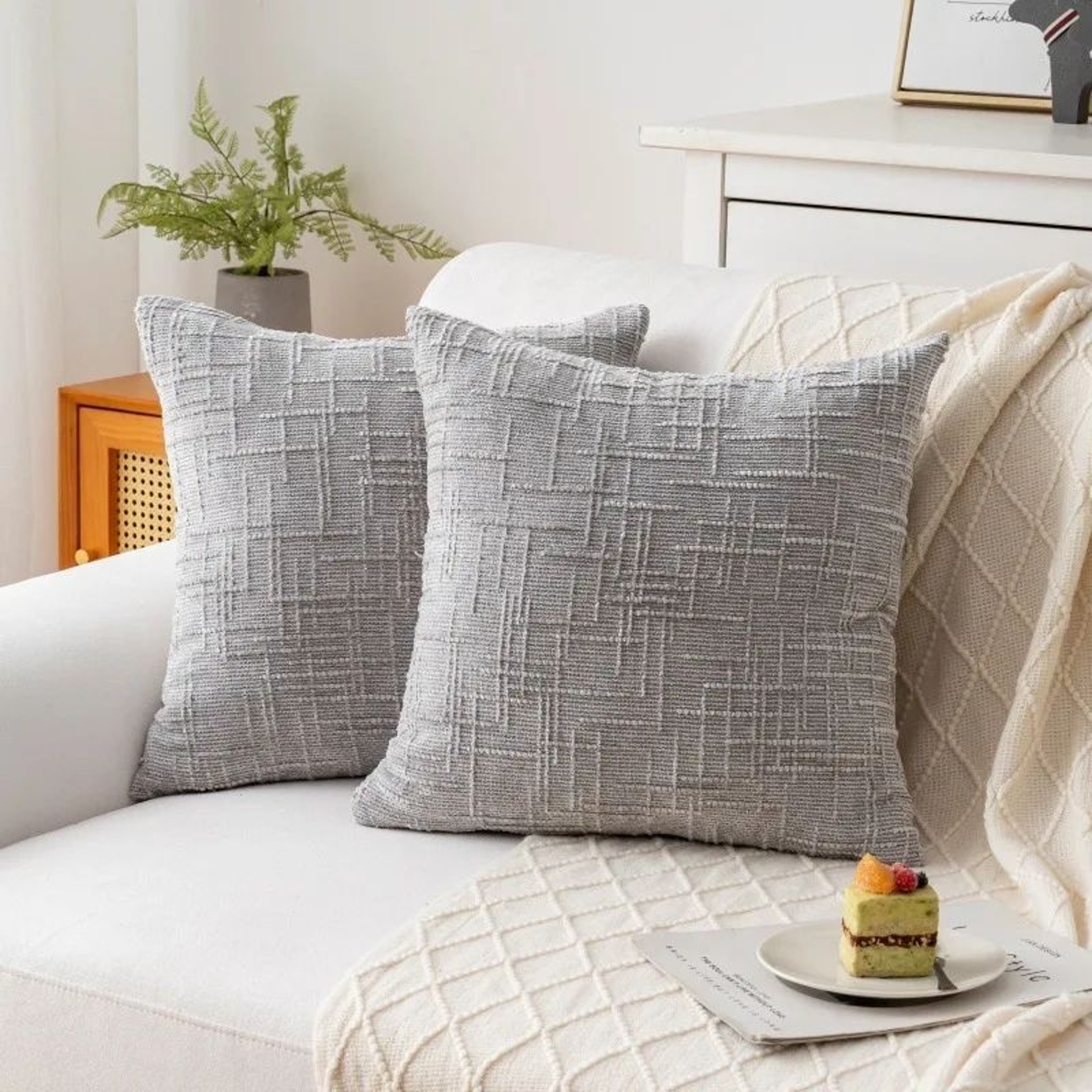Textured Chenille Plaid Throw Pillow Cover For Sofa Bed And Living Room Decor 9