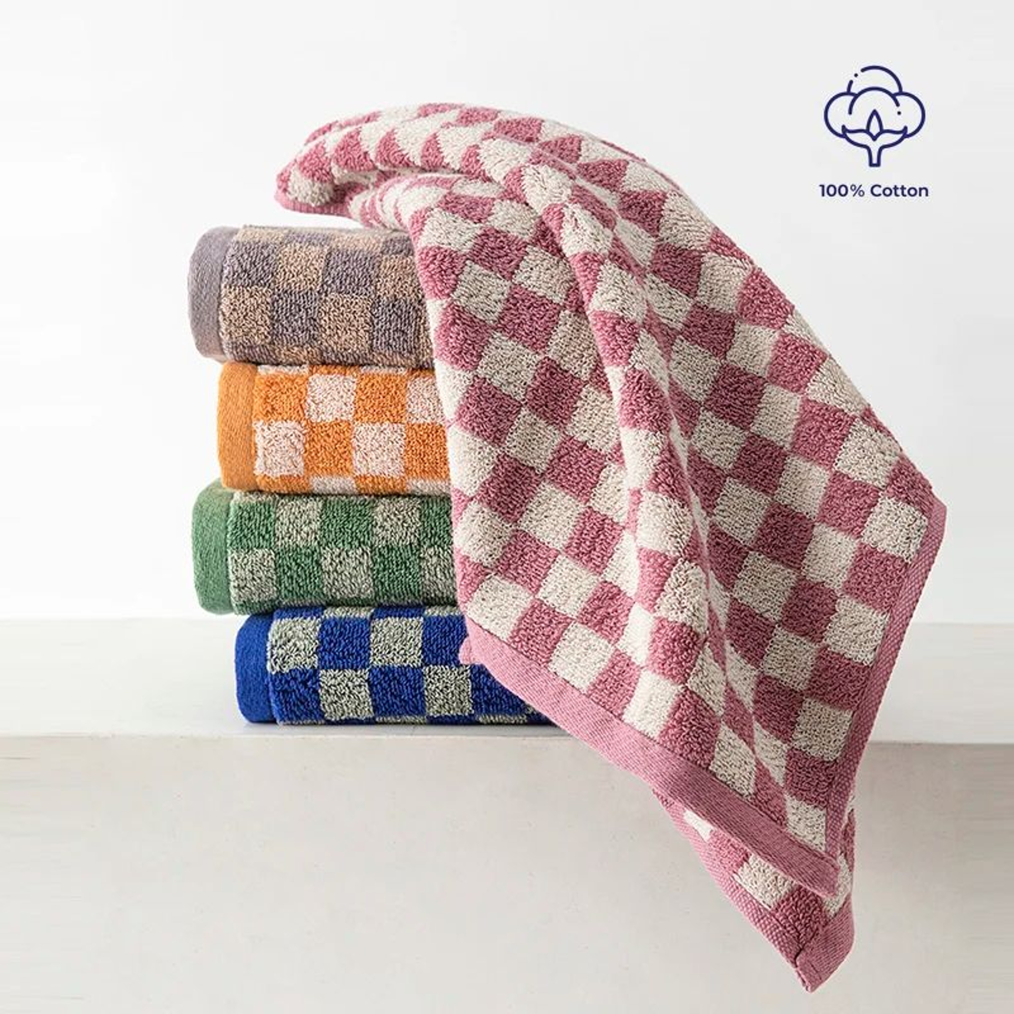 Plaid Cotton Bath Towel Set Soft Absorbent Lightweight Bathroom Towels 0