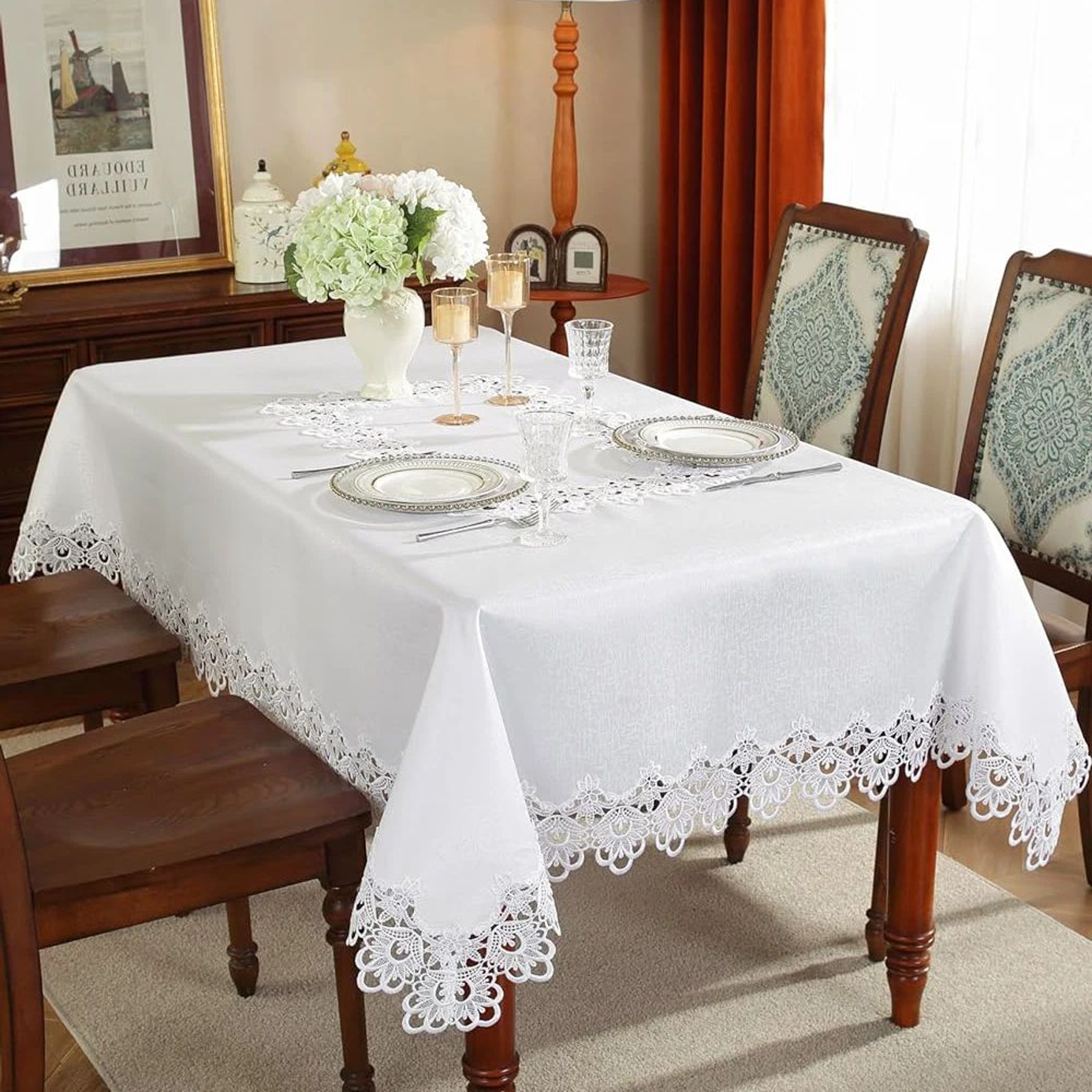 Elegant Floral Lace Embroidery Waterproof Rectangle Tablecloth 3