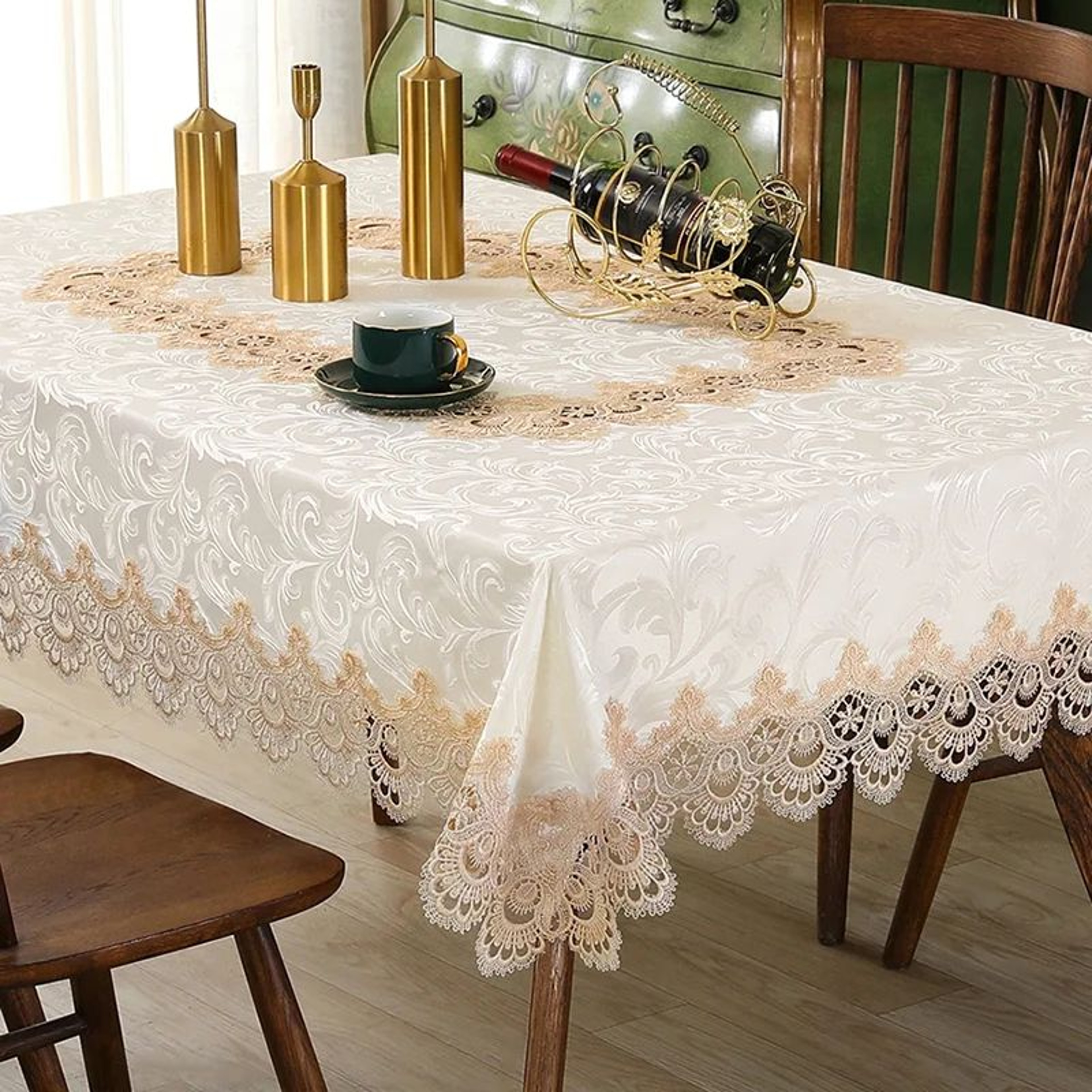 Elegant Floral Lace Embroidery Waterproof Rectangle Tablecloth 10