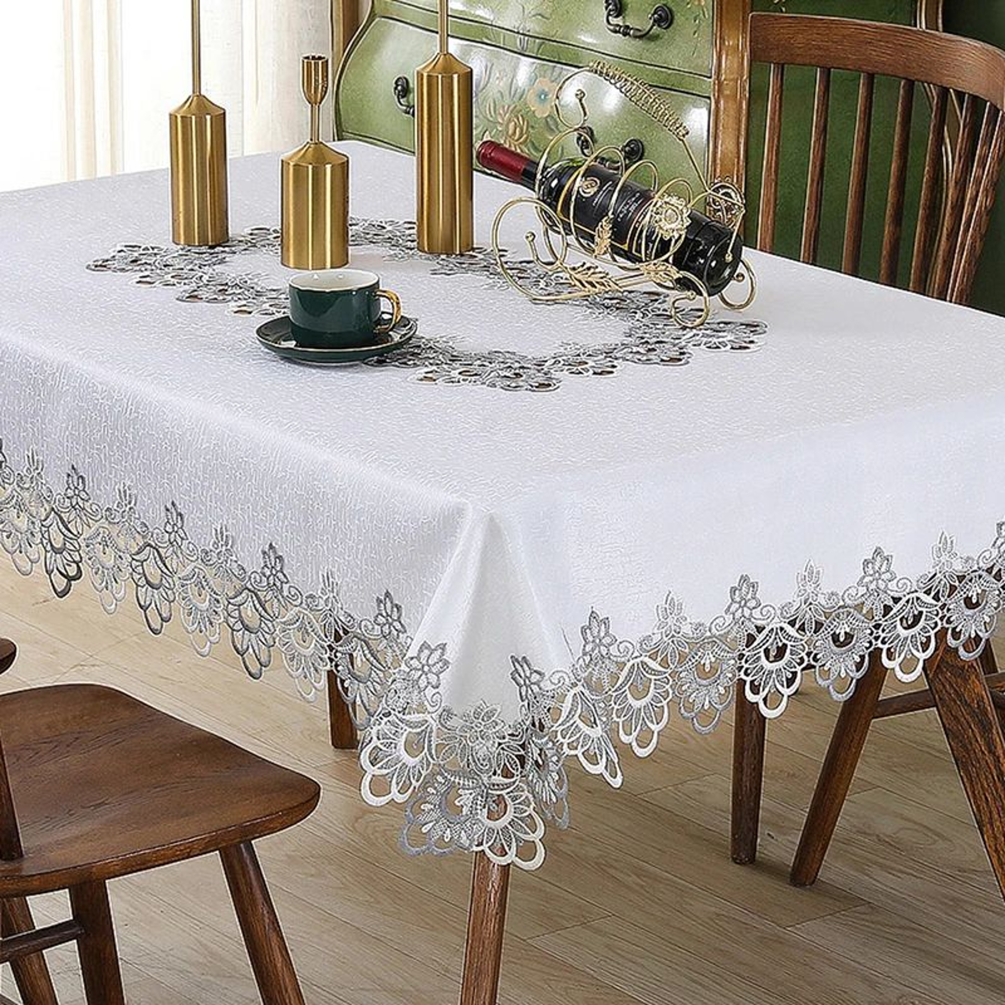 Elegant Floral Lace Embroidery Waterproof Rectangle Tablecloth 12