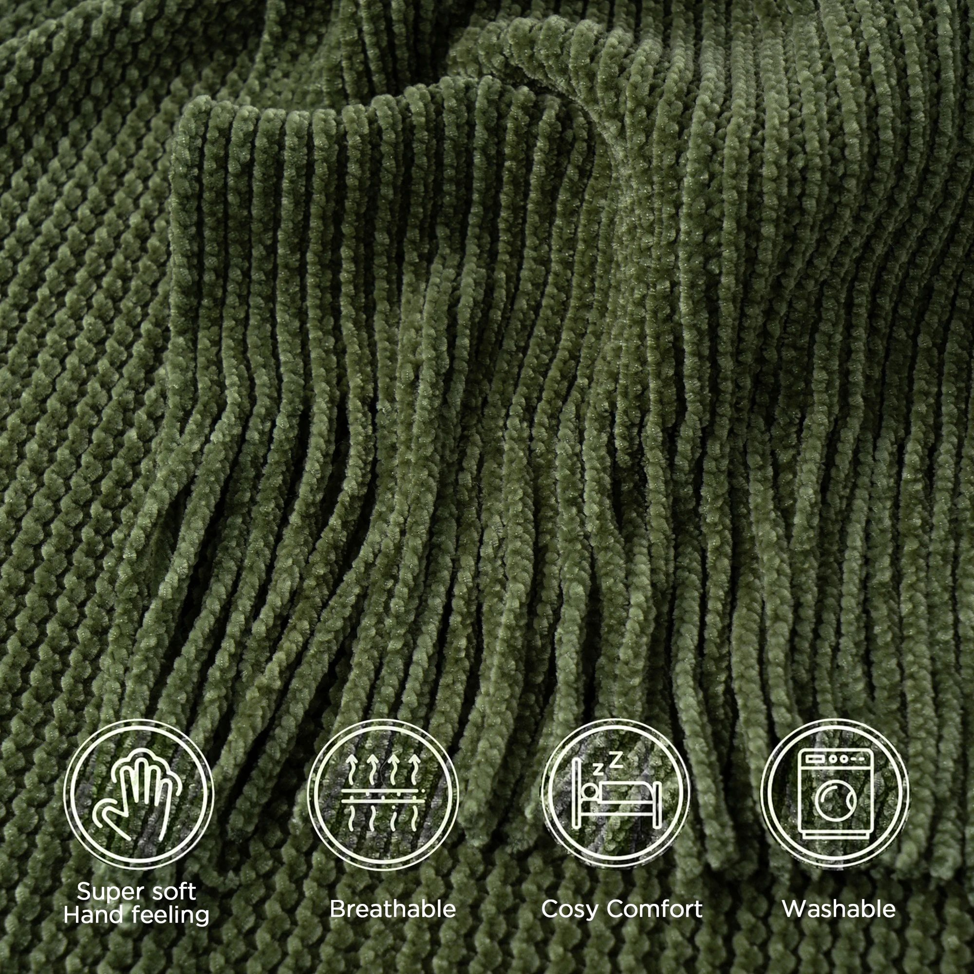 Battilo Green Plaid Chenille Knit Throw Blanket With Tassels For Couch And Bed 3