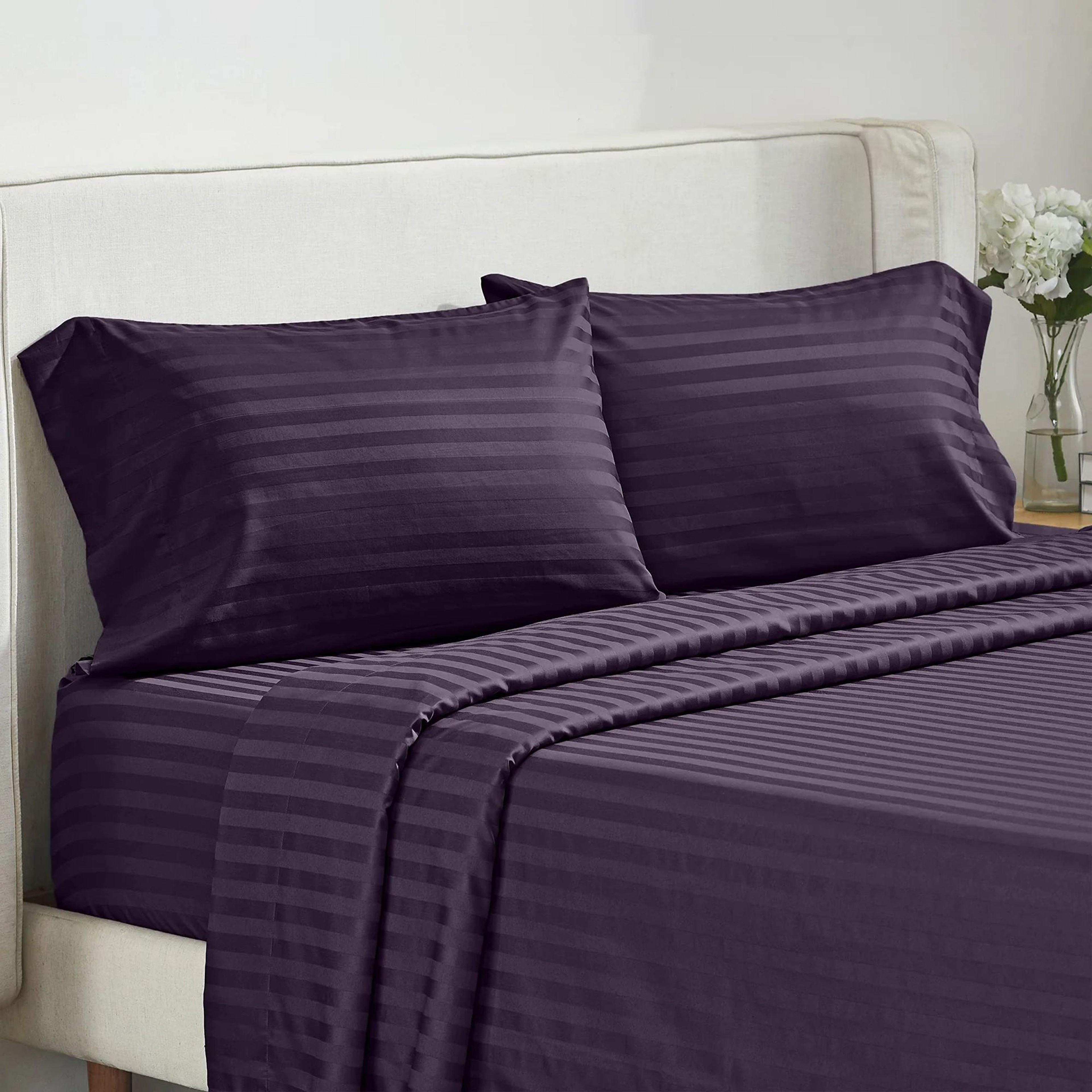 Luxury 4-Piece Solid Stripe Bed Sheet Set with Fitted Sheet and Pillowcases – view 8