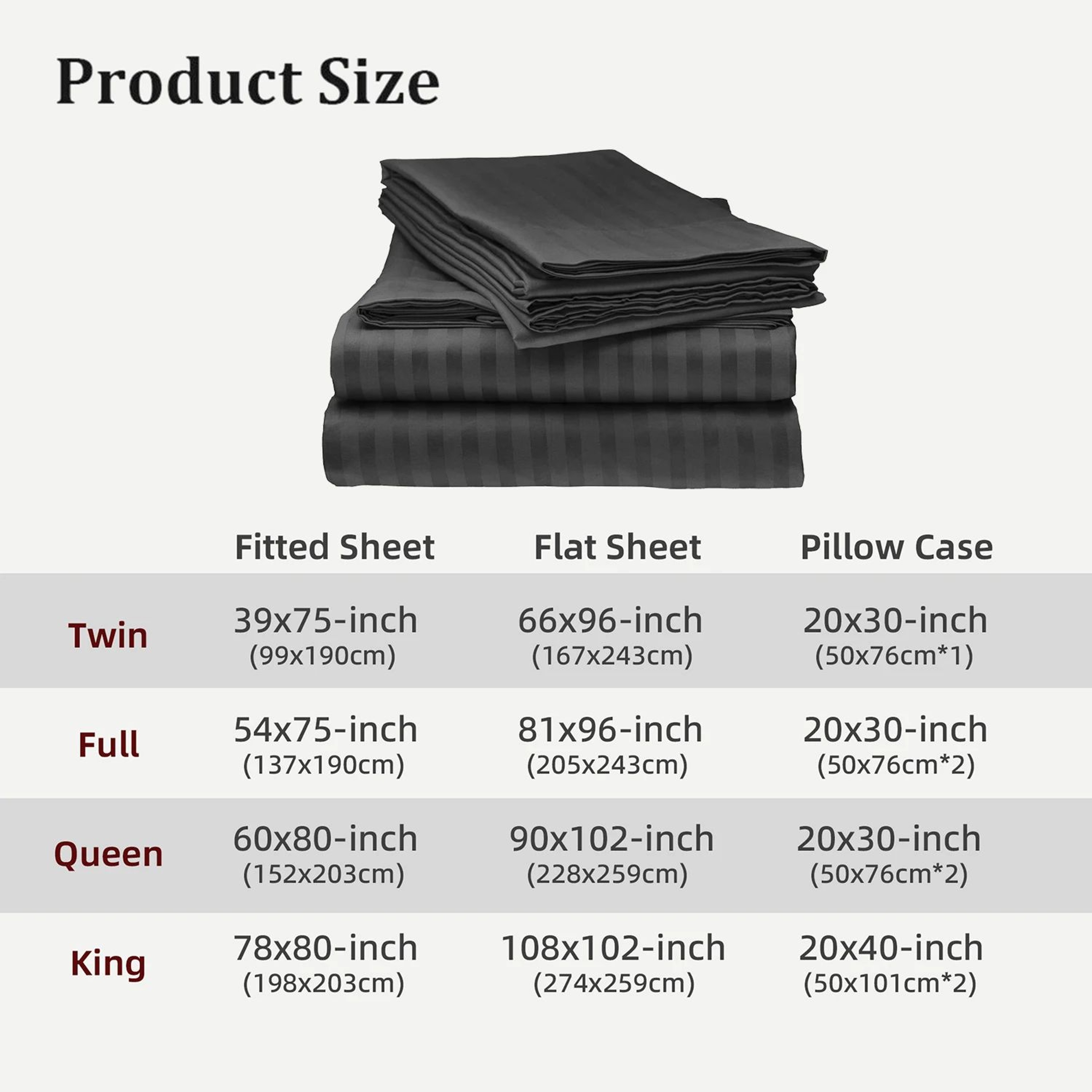 Luxury 4Piece Solid Stripe Bed Sheet Set With Fitted Sheet And Pillowcases 5