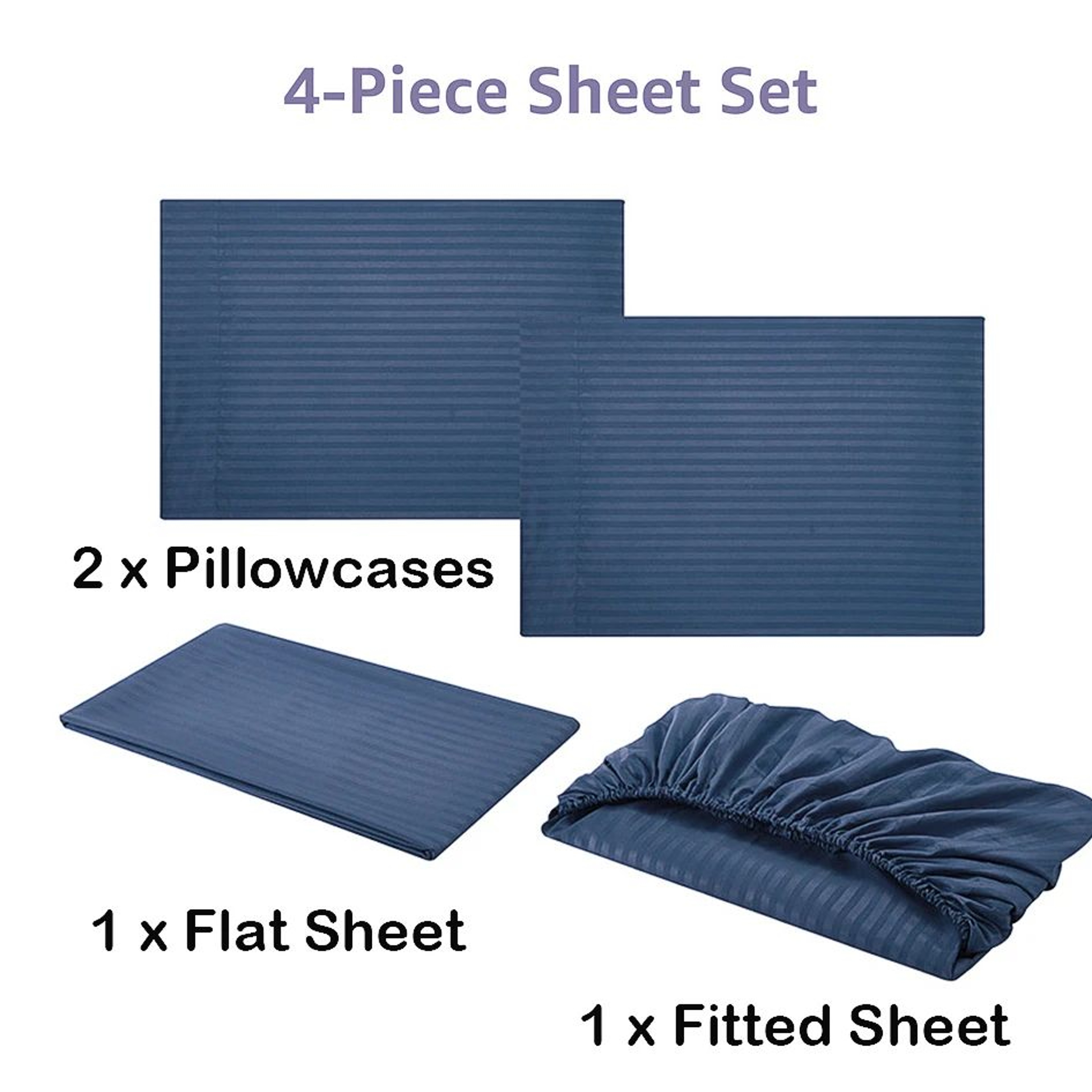Luxury 4Piece Solid Stripe Bed Sheet Set With Fitted Sheet And Pillowcases 4