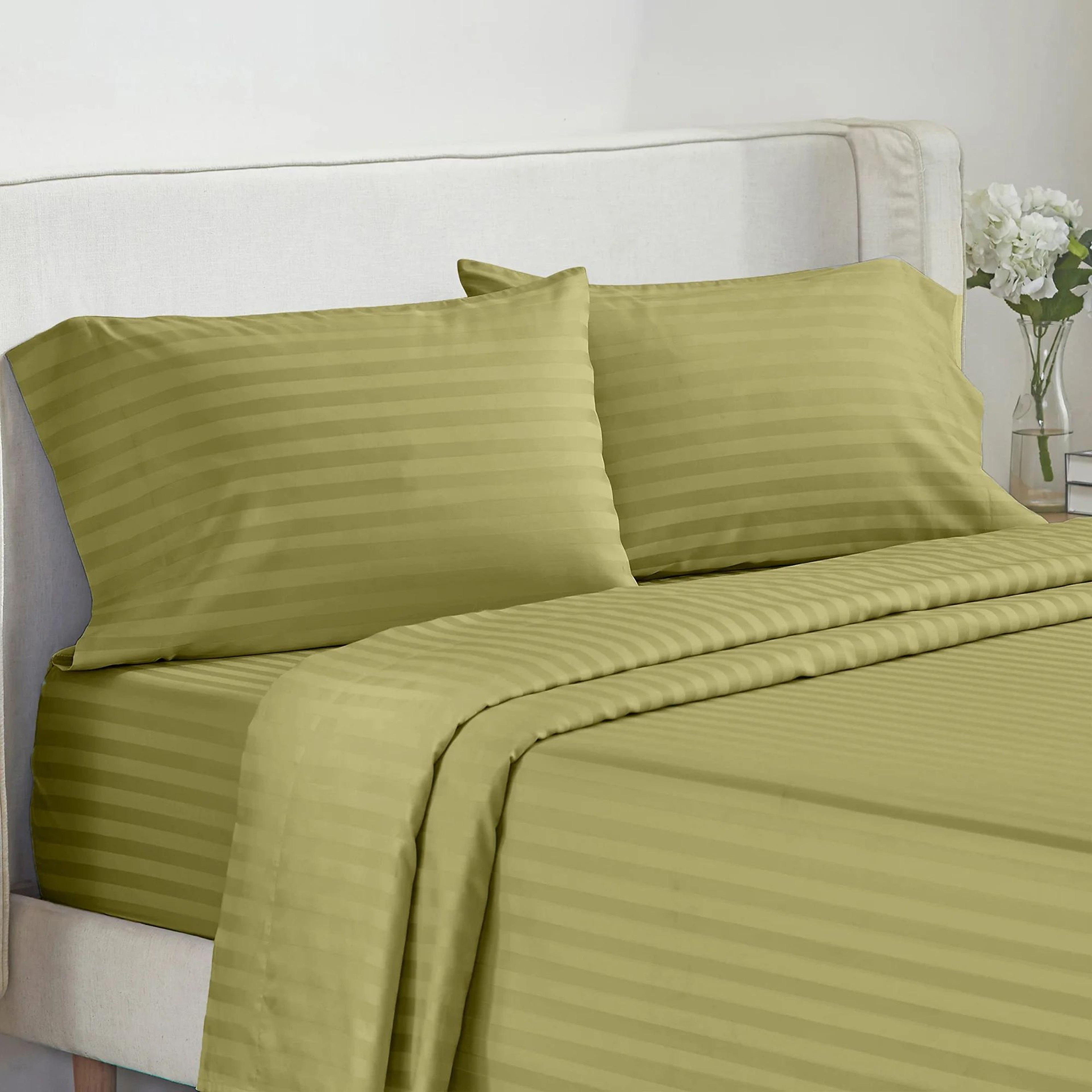 Luxury 4Piece Solid Stripe Bed Sheet Set With Fitted Sheet And Pillowcases 12