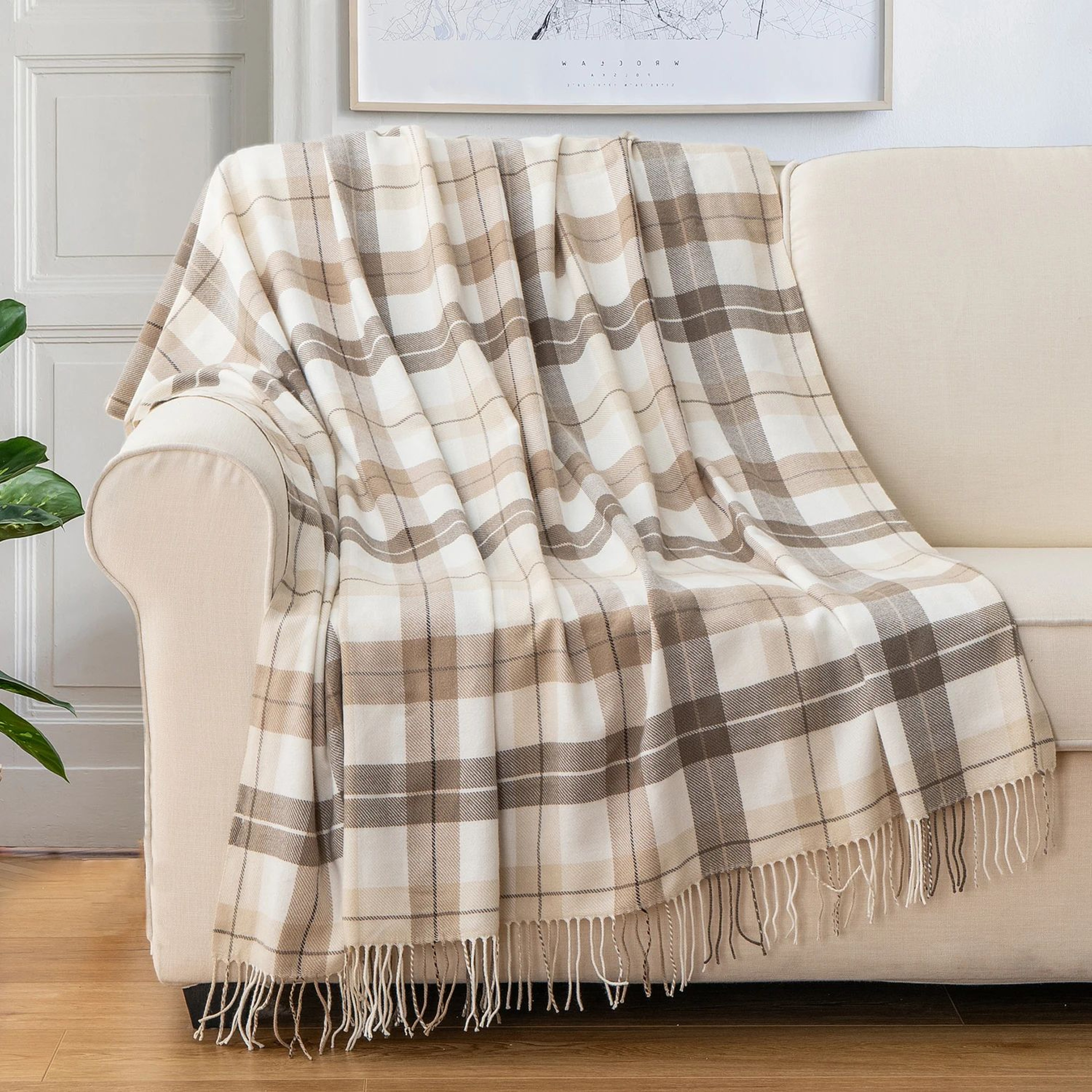 Orange Plaid Throw Blanket Lightweight Fall Sofa Blanket With Tassels 50 X 60 Inch 4