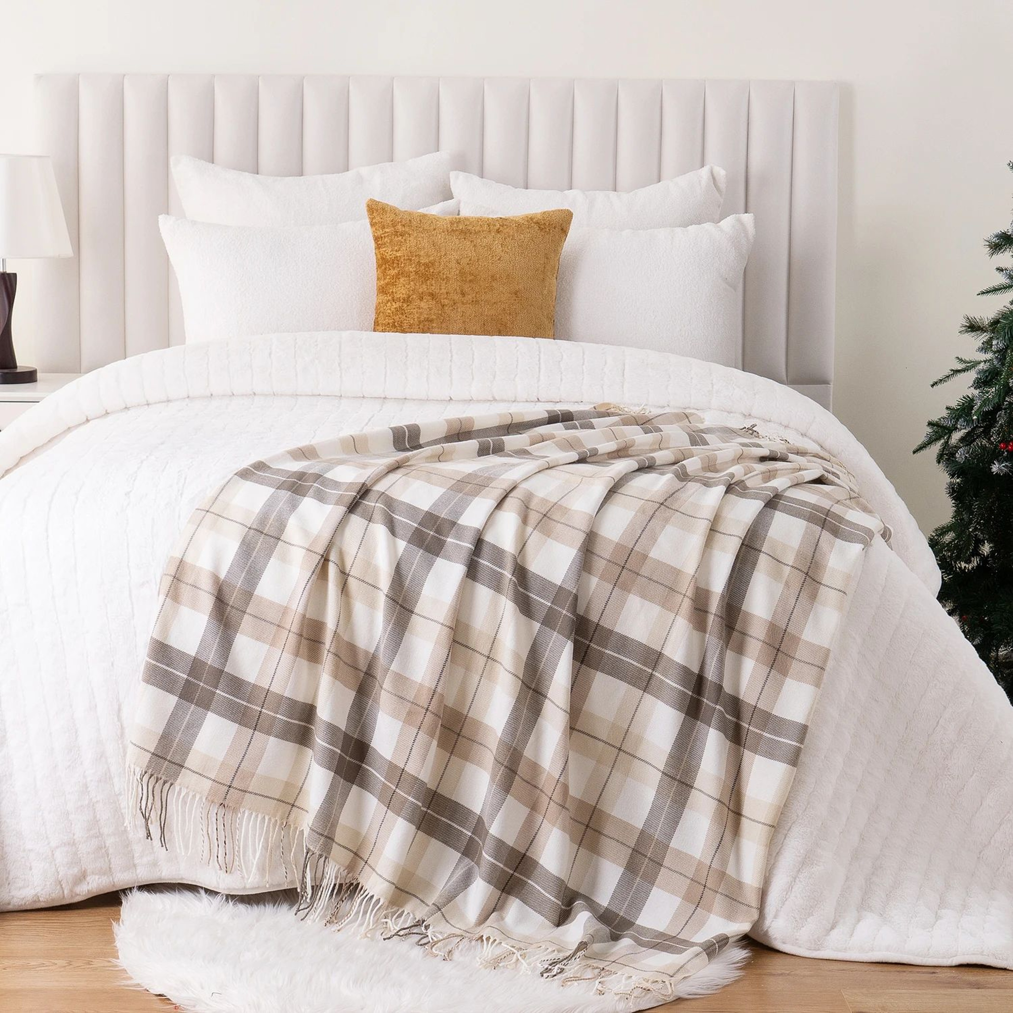 Orange Plaid Throw Blanket Lightweight Fall Sofa Blanket With Tassels 50 X 60 Inch 5