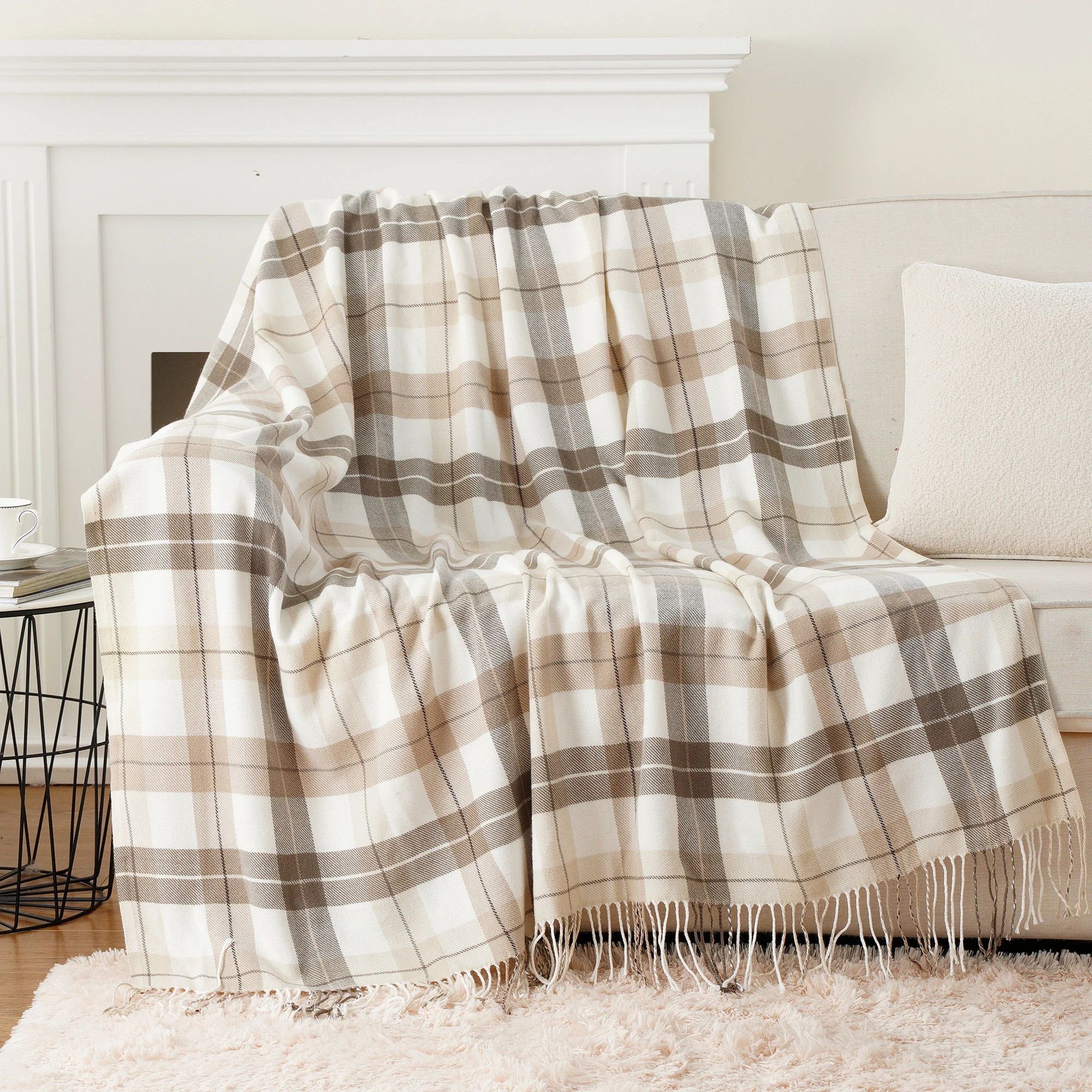 Orange Plaid Throw Blanket Lightweight Fall Sofa Blanket With Tassels 50 X 60 Inch 12