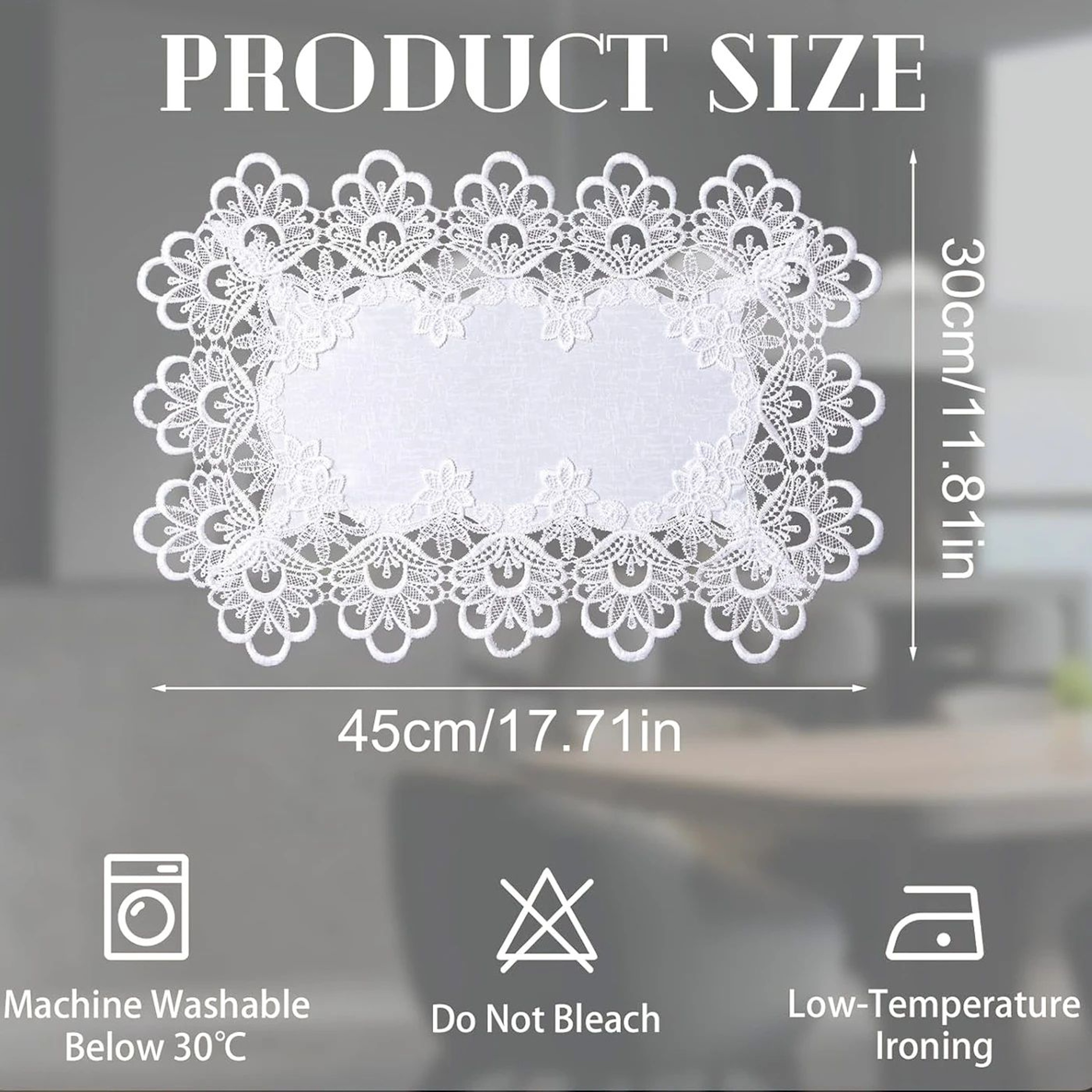 White Embroidered Lace Placemats Set of 2 - Elegant Rectangle Dining Table Mats – view 6