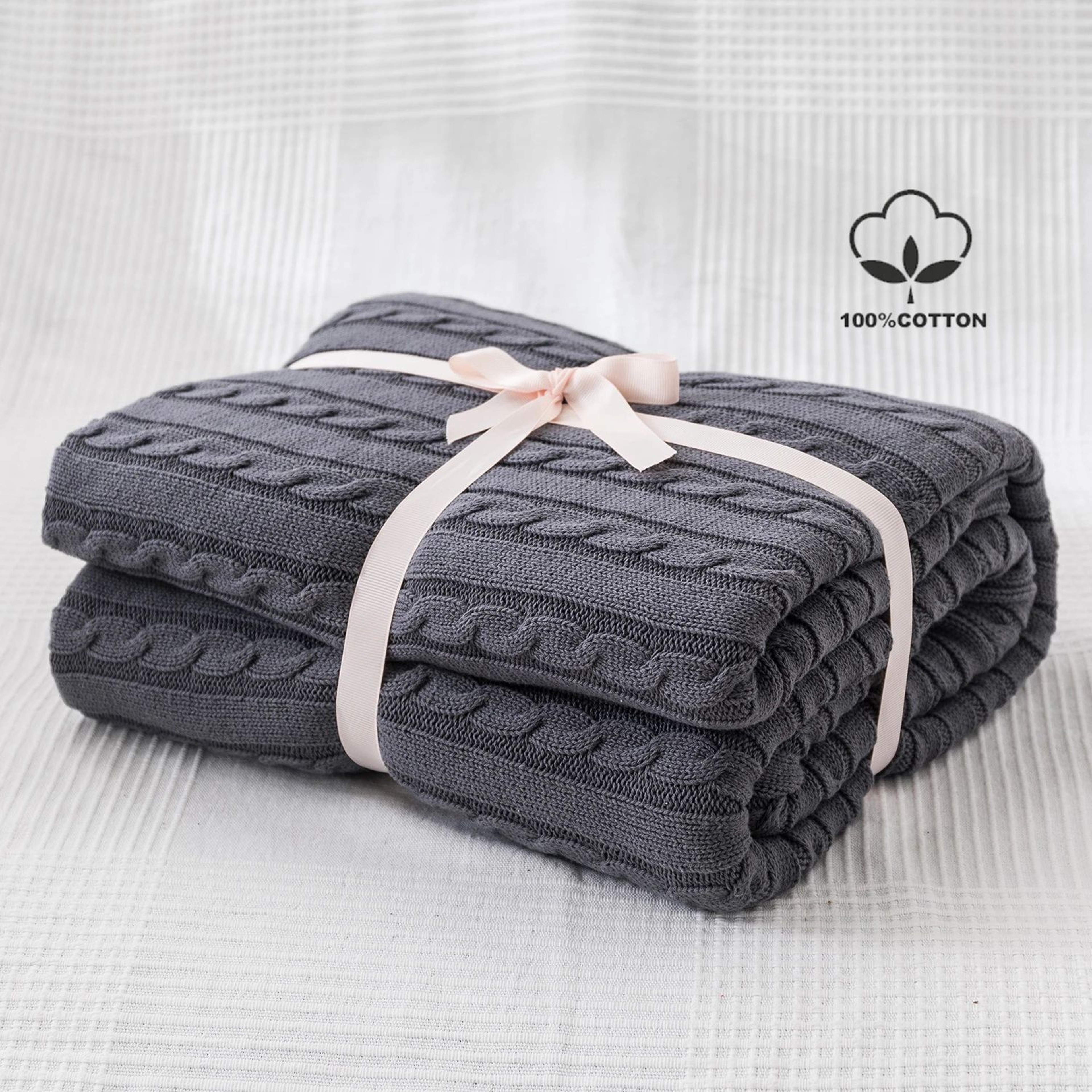 Cotton Cable Knit Throw Blanket Soft Cozy Decorative Bed And Sofa Blanket 0