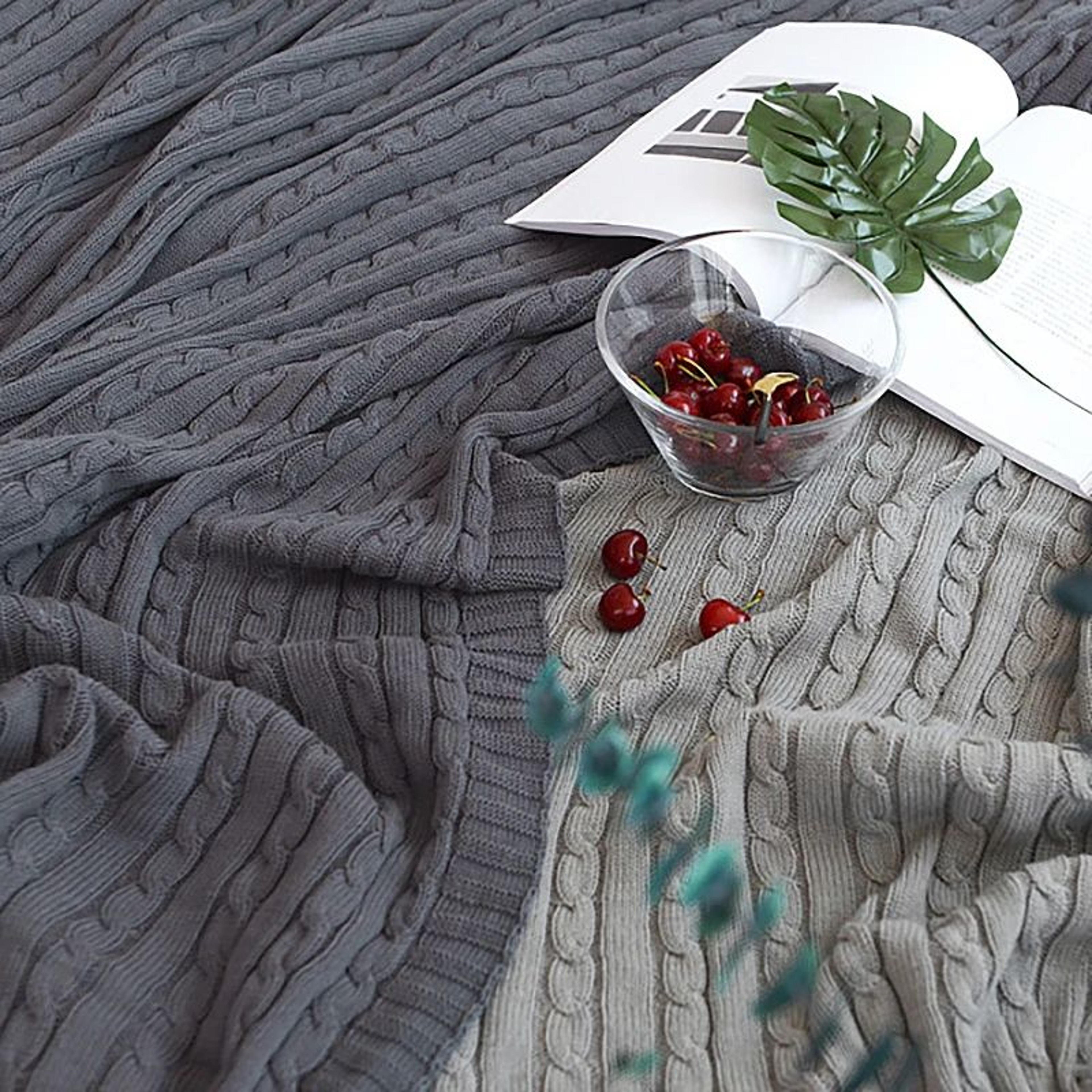 Cotton Cable Knit Throw Blanket Soft Cozy Decorative Bed And Sofa Blanket 1