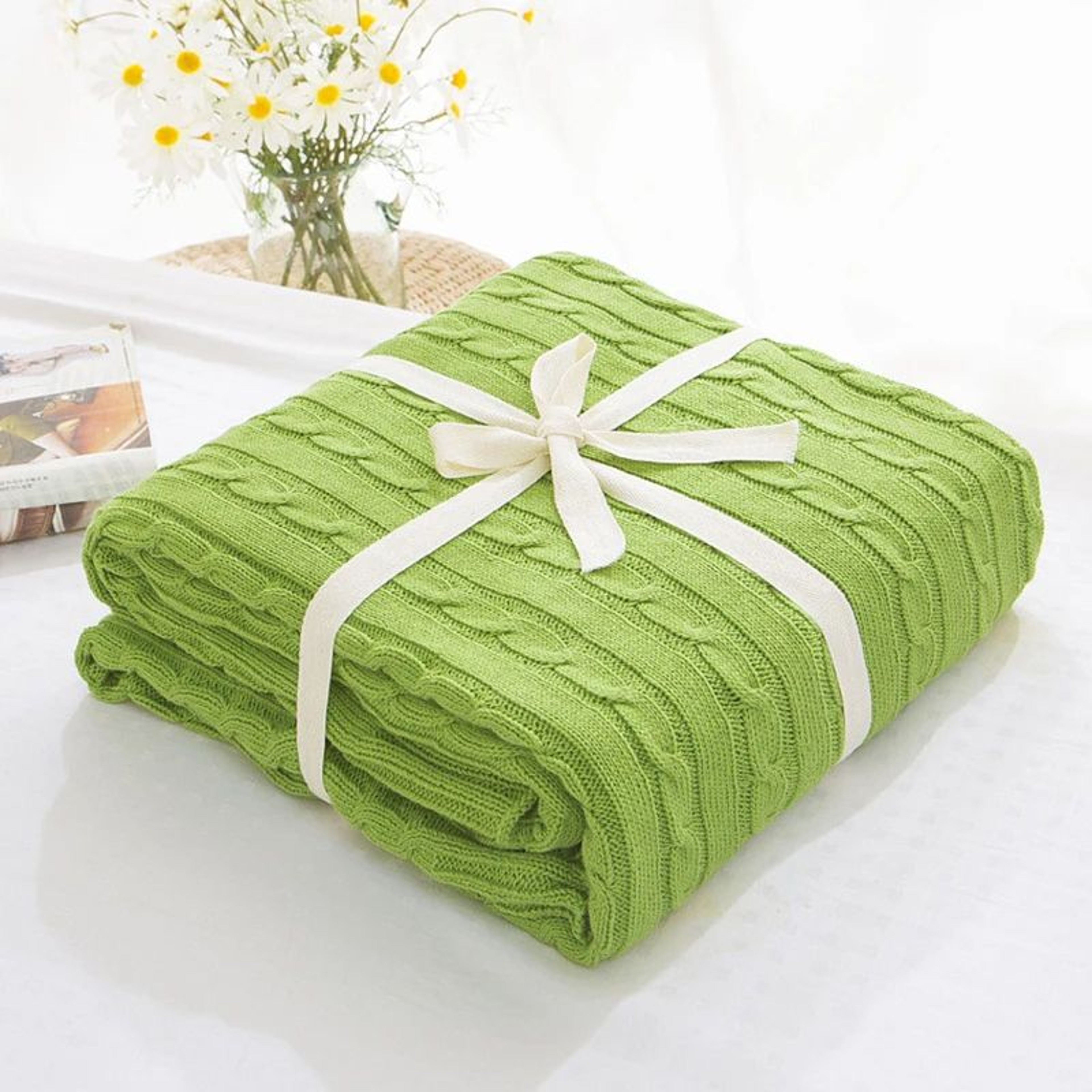 Cotton Cable Knit Throw Blanket Soft Cozy Decorative Bed And Sofa Blanket 10
