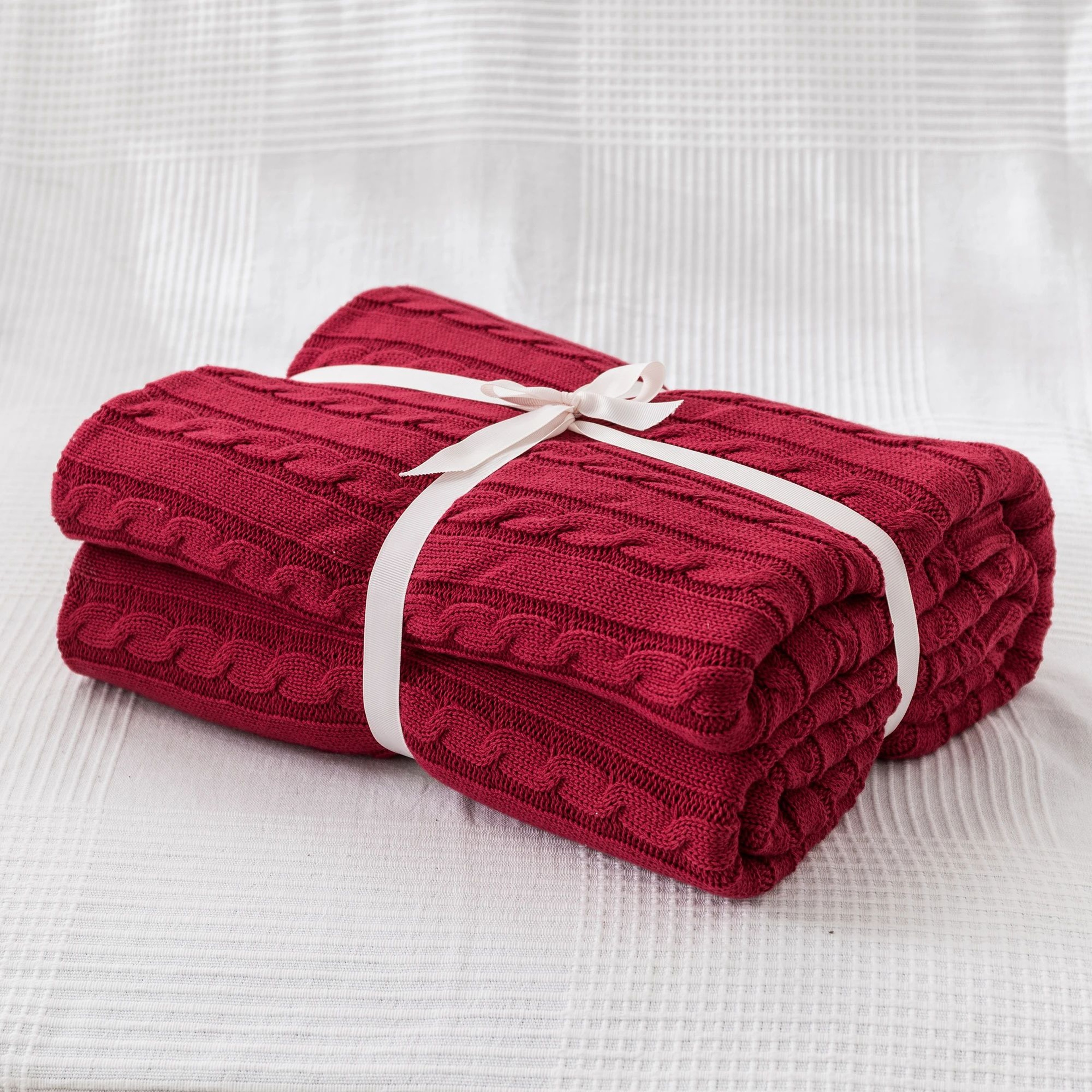 Cotton Cable Knit Throw Blanket Soft Cozy Decorative Bed And Sofa Blanket 16