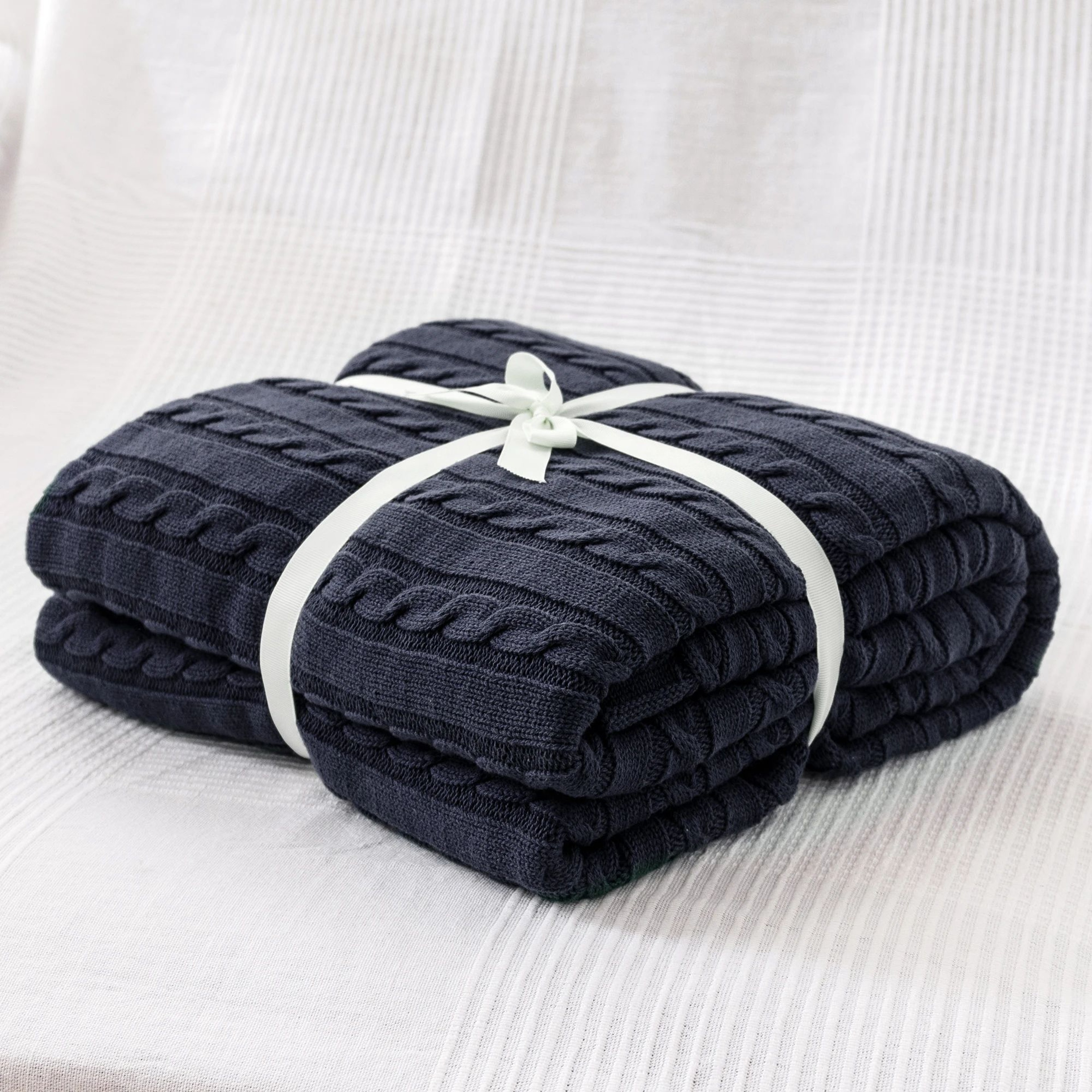 Cotton Cable Knit Throw Blanket Soft Cozy Decorative Bed And Sofa Blanket 12