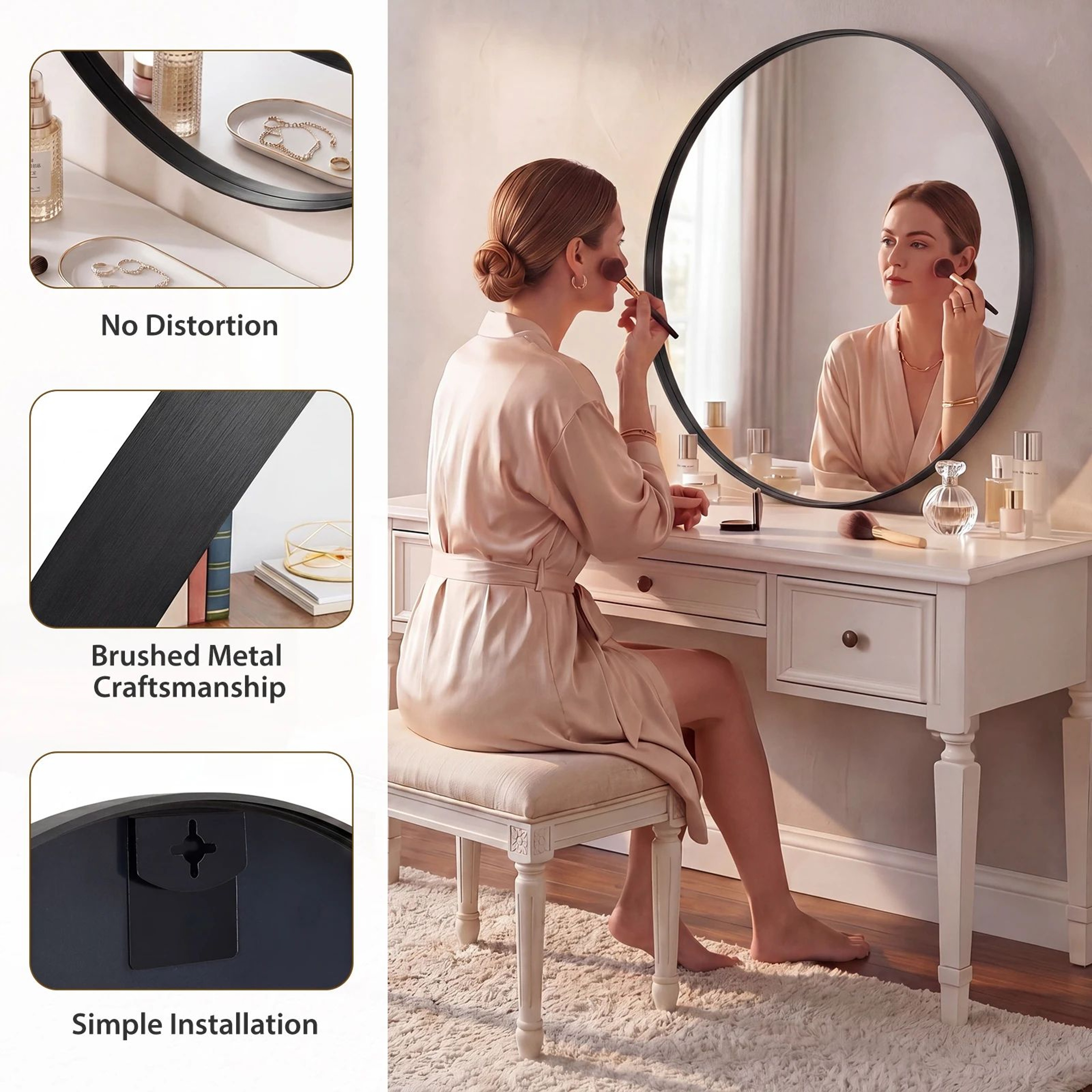 Gold Round Vanity Mirror With Matte Metal Frame For Bathroom And Home Decor 2