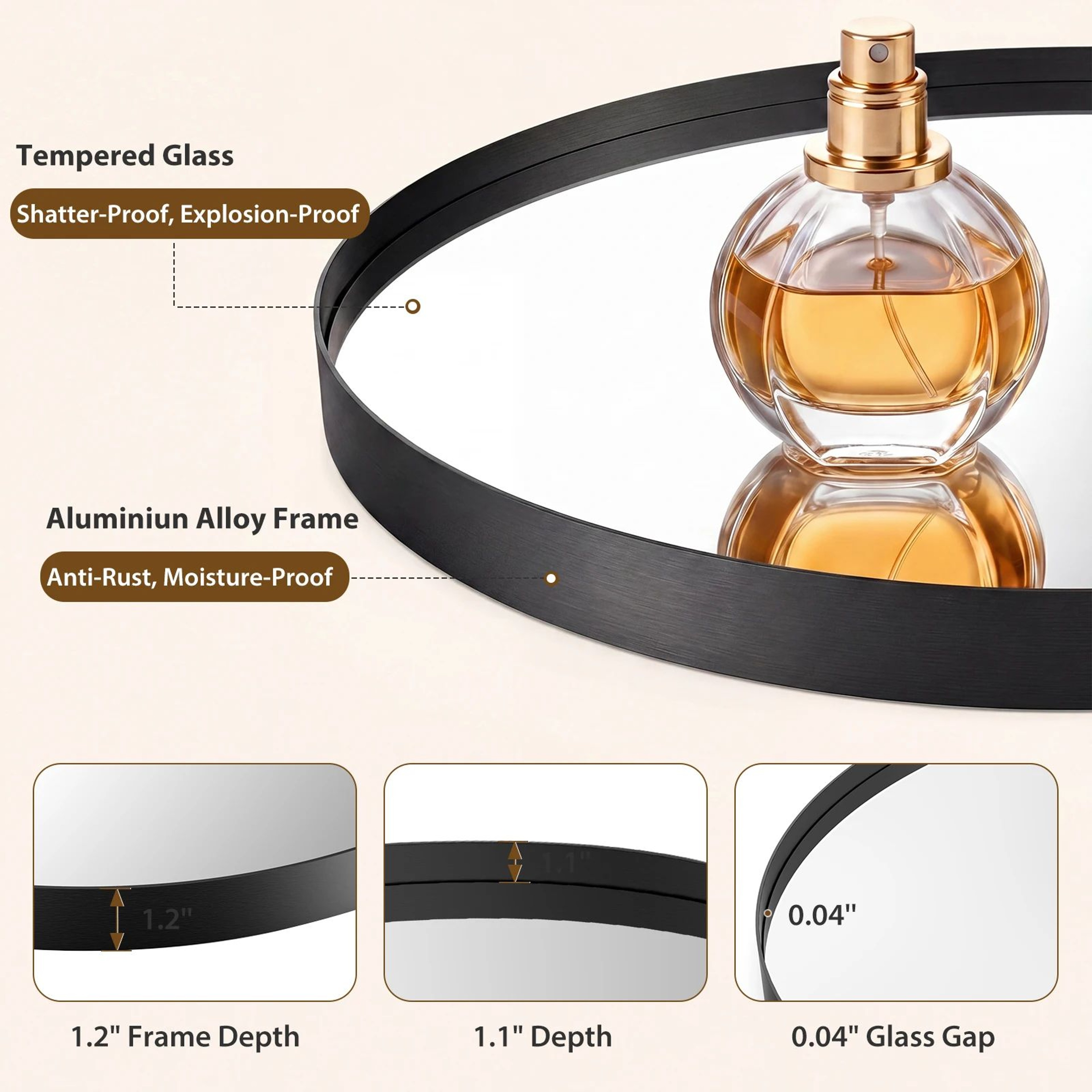 Gold Round Vanity Mirror With Matte Metal Frame For Bathroom And Home Decor 3