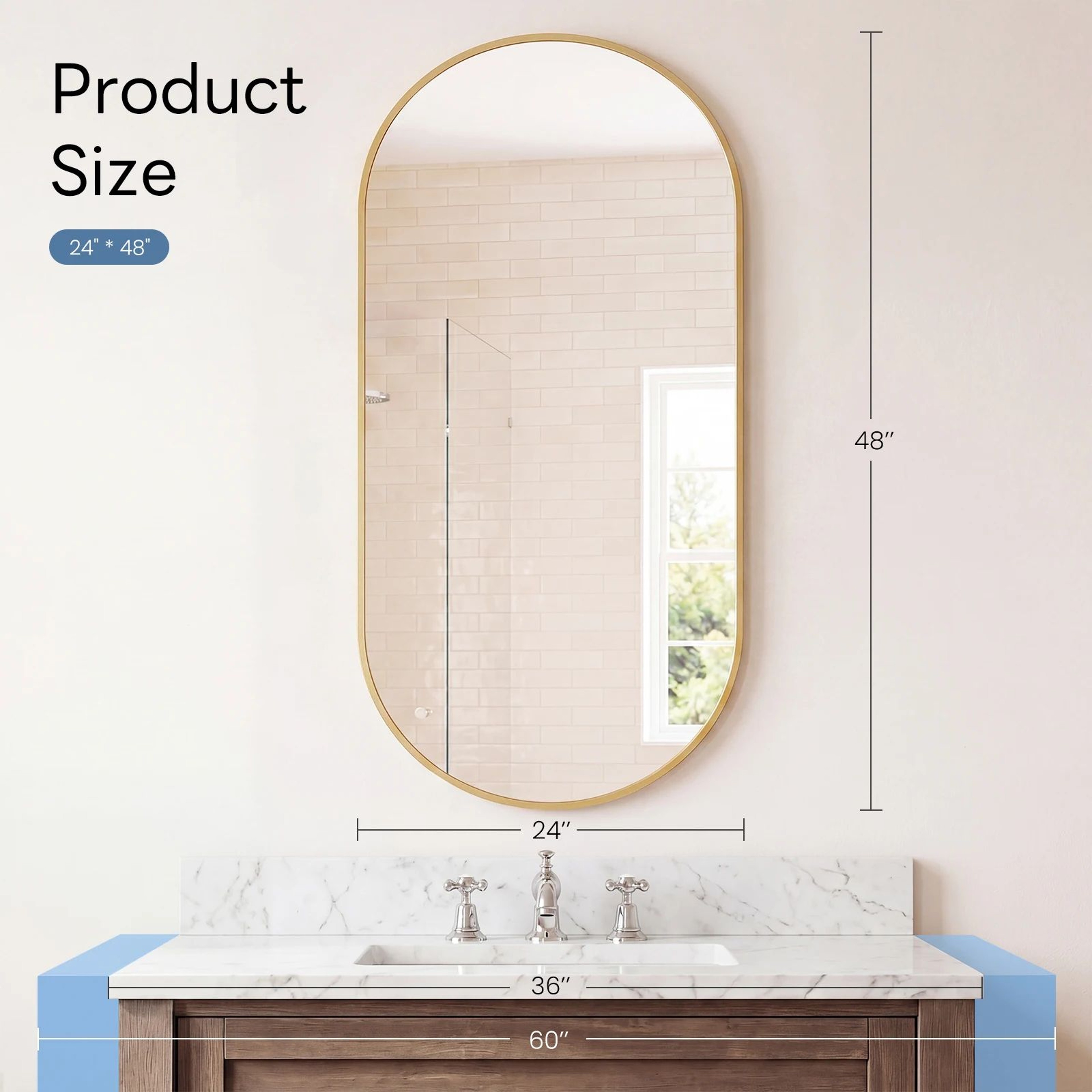 Modern Oval Metal Frame Wall Mirror With Tempered Glass 2