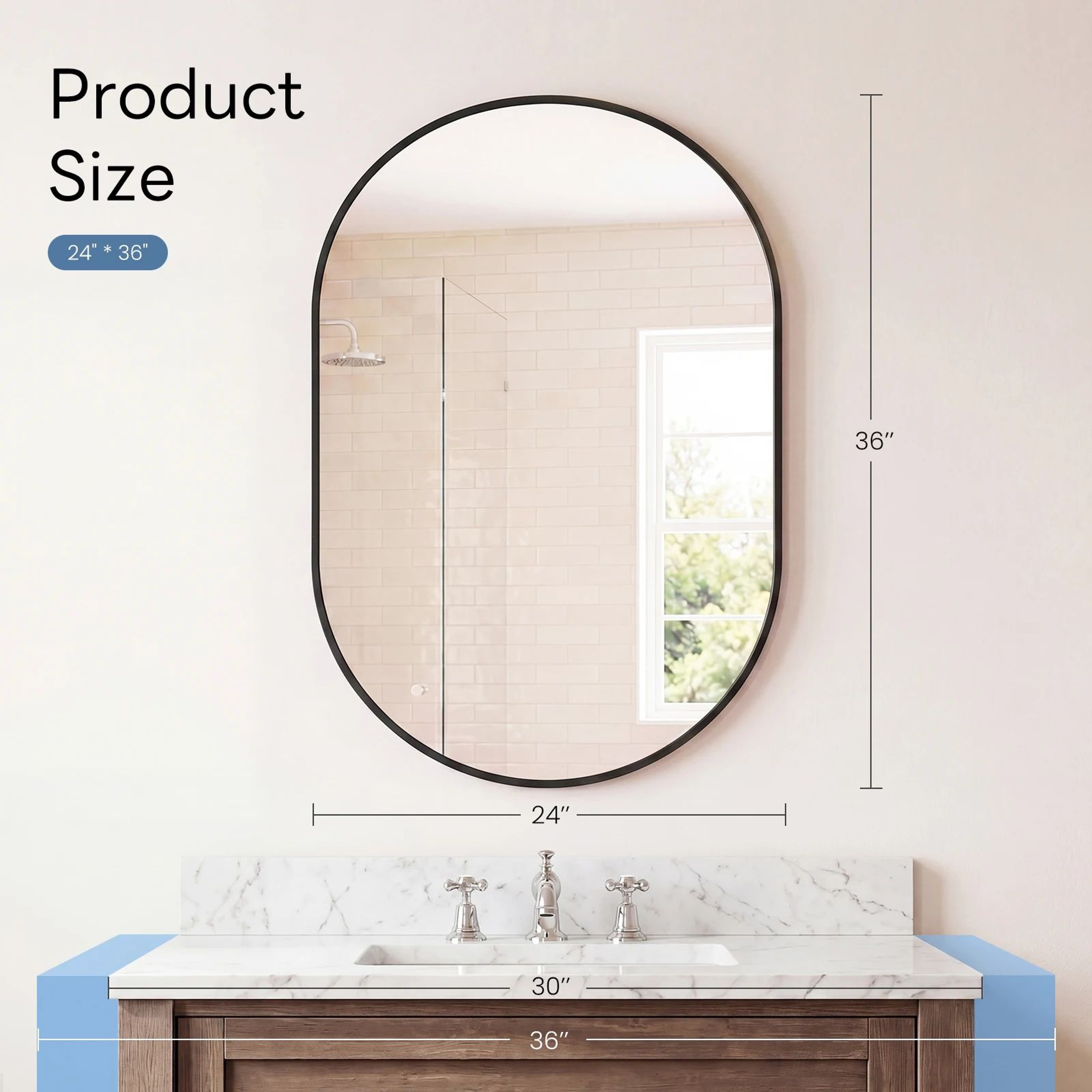 Modern Oval Metal Frame Wall Mirror With Tempered Glass 10
