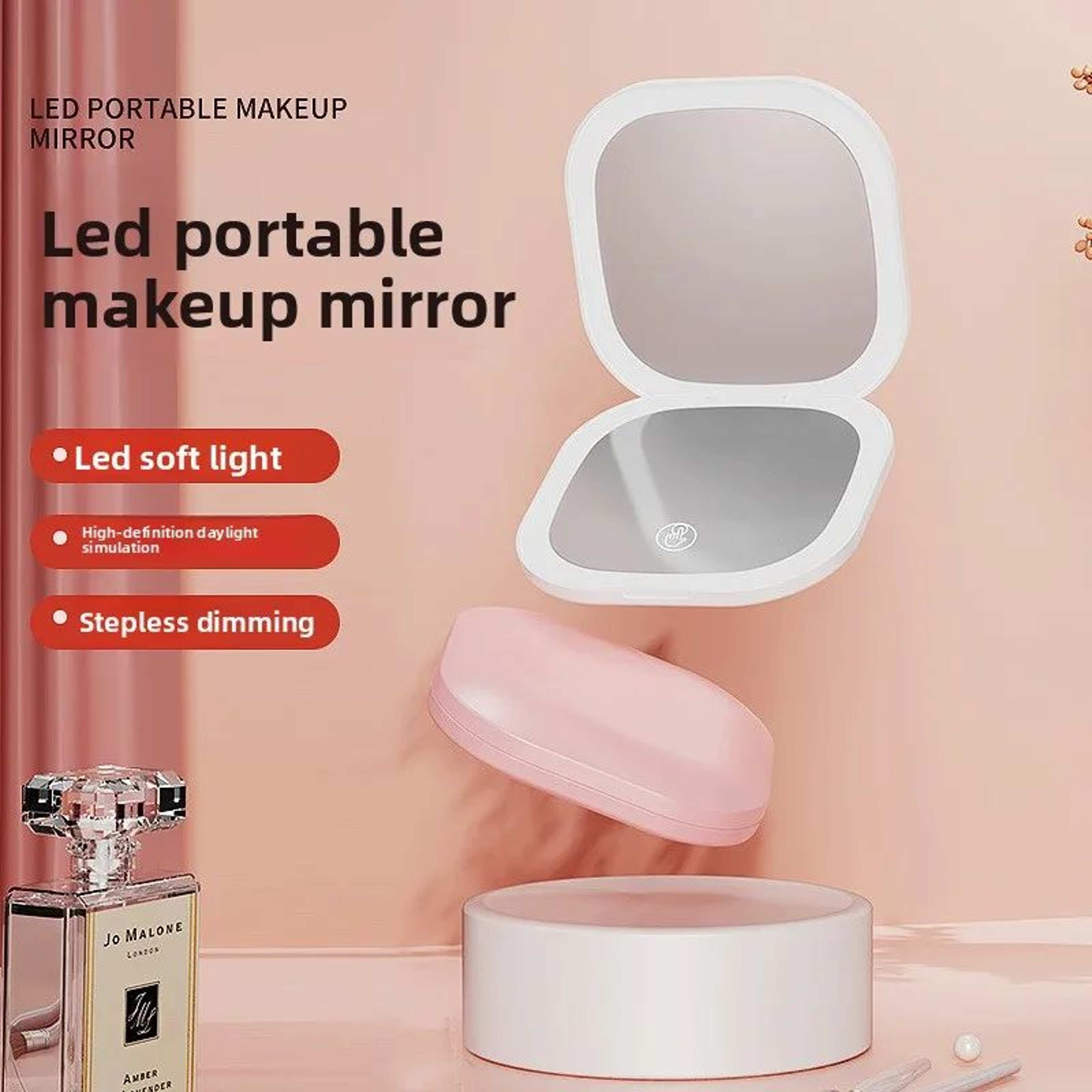 Portable Folding LED Makeup Mirror With 2X Magnification And DoubleSided HD Design 3