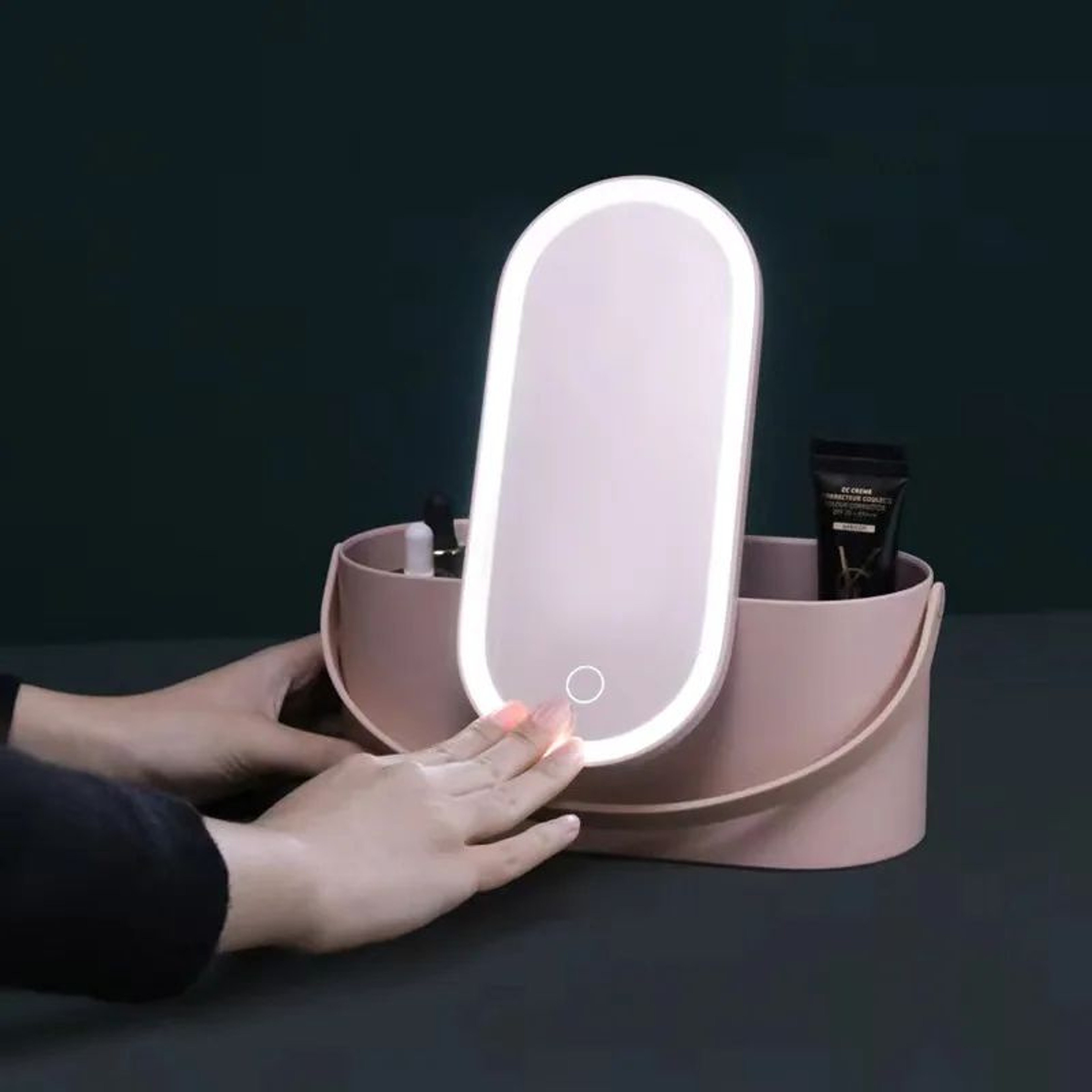 LED Lighted Mirror Makeup Organizer Case  Portable Cosmetic Storage Box 0