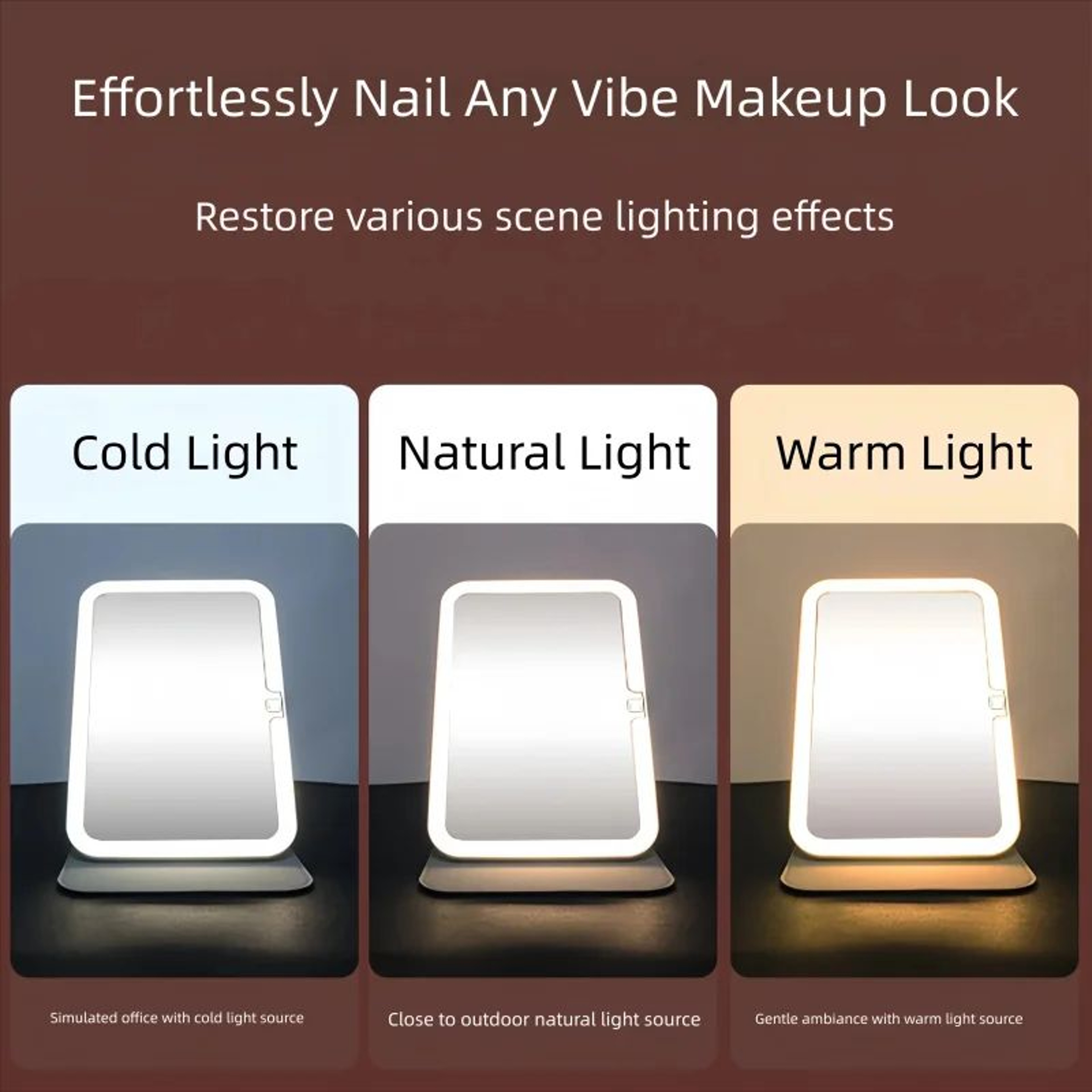 Portable LED Makeup Mirror With 3 Color Lights Stepless Dimming And TypeC Charging 2