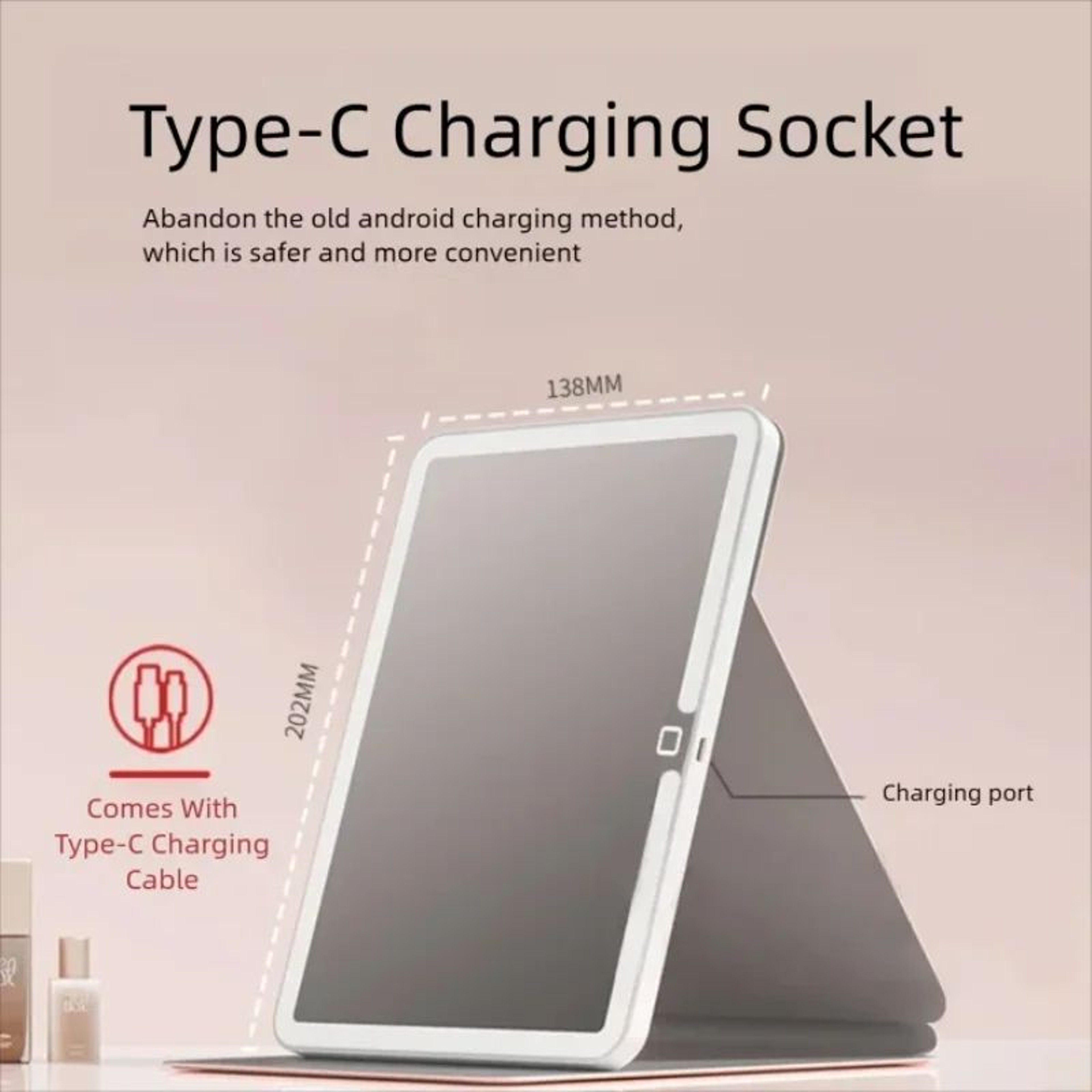 Portable LED Makeup Mirror With 3 Color Lights Stepless Dimming And TypeC Charging 1