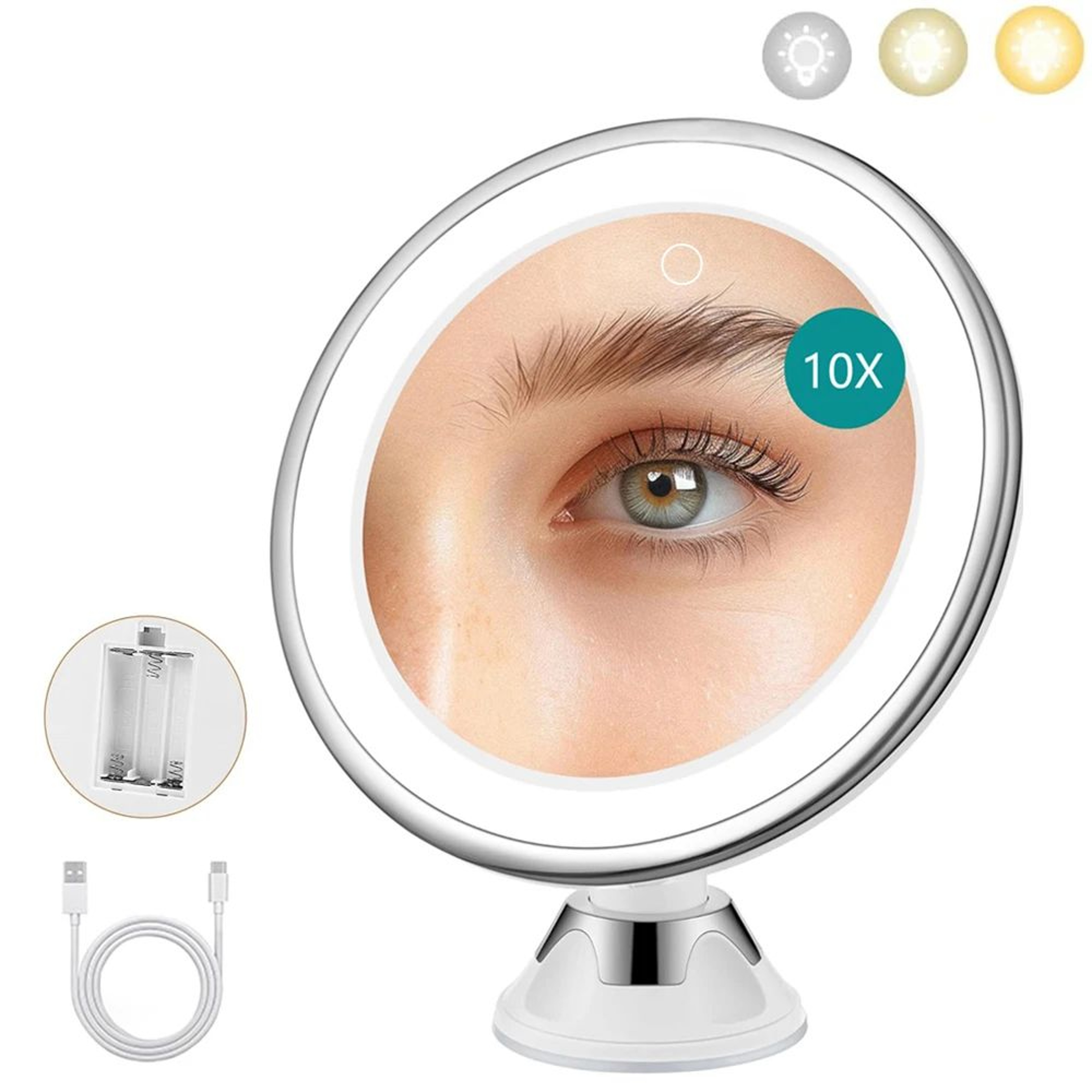 10X Lighted Magnifying Makeup Mirror With 3 Color Lights And Suction Cup 0