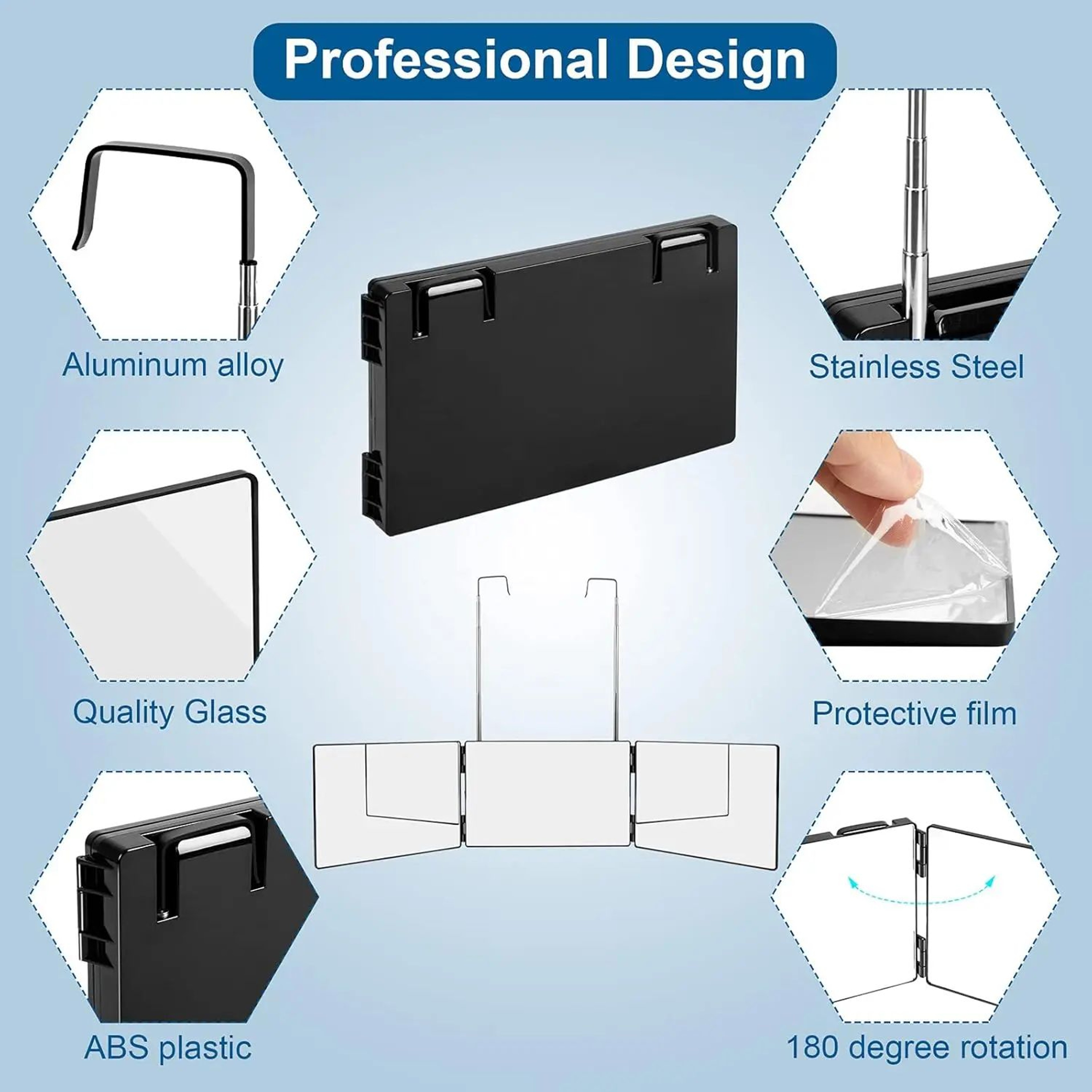 360 Trifold Self Haircut Mirror With Adjustable Telescoping Hooks 4