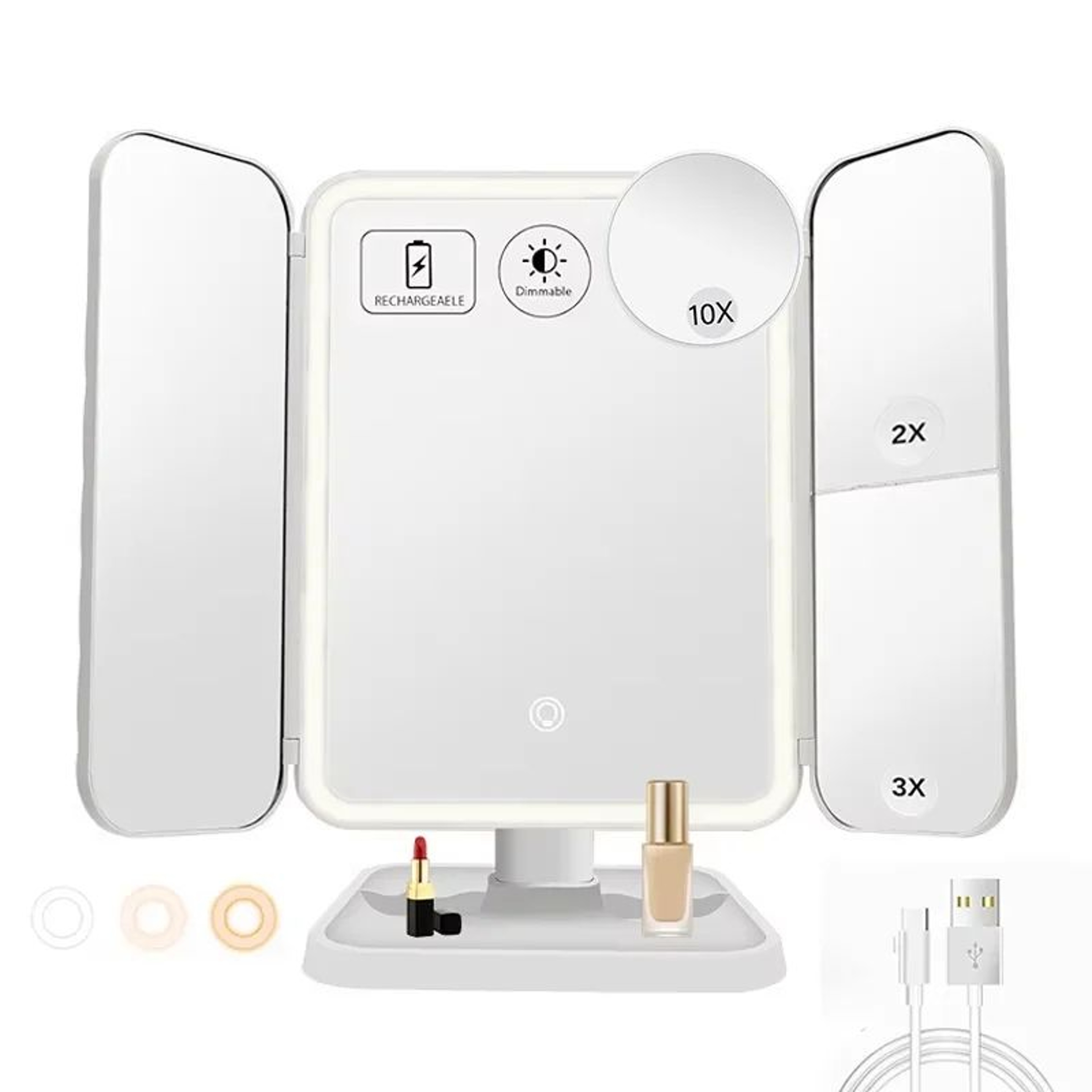 Trifold LED Makeup Mirror With Smart Fill Light For Vanity And Dorm 0