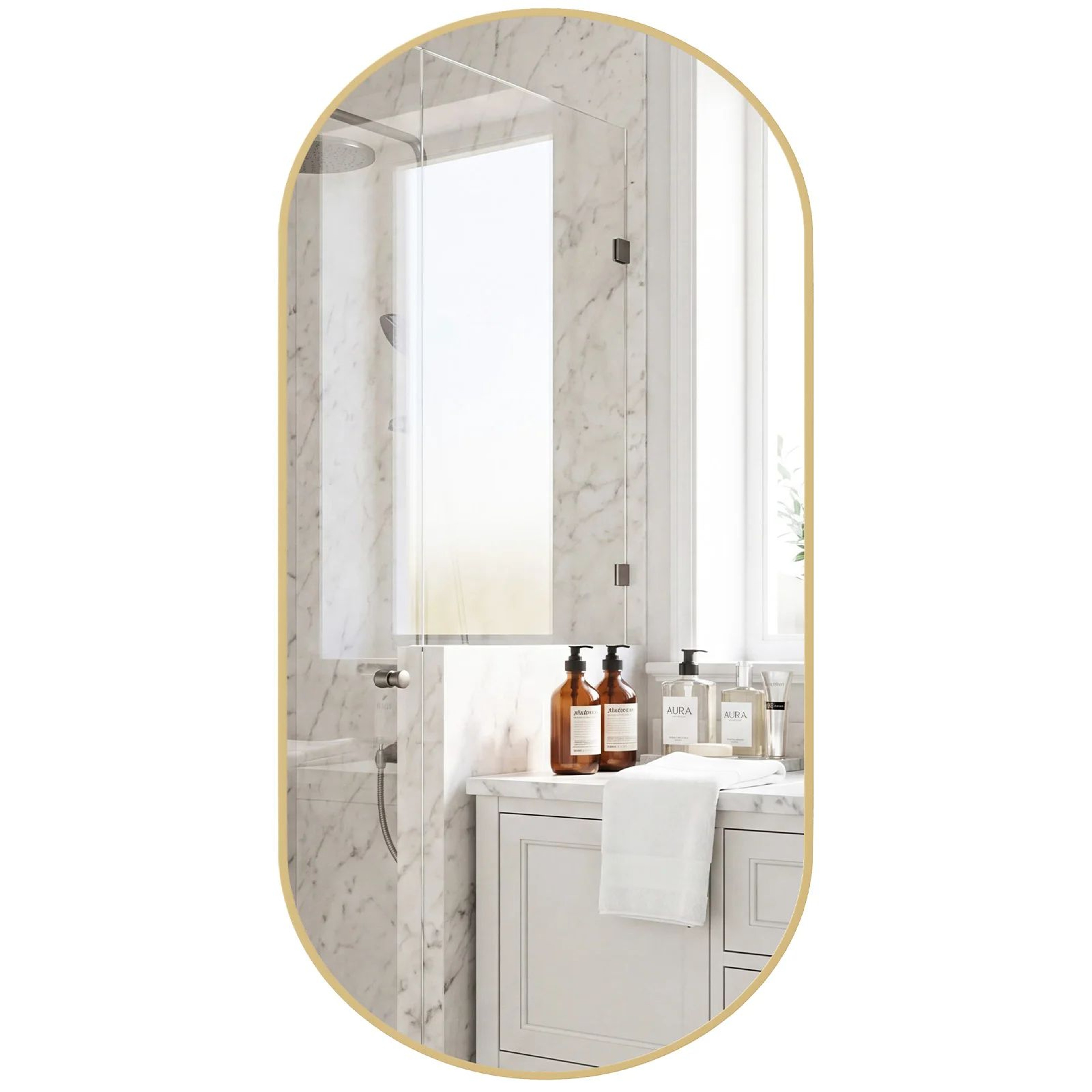 Modern Oval Metal Frame Wall Mirror With Tempered Glass For Bedroom And Living Room 3