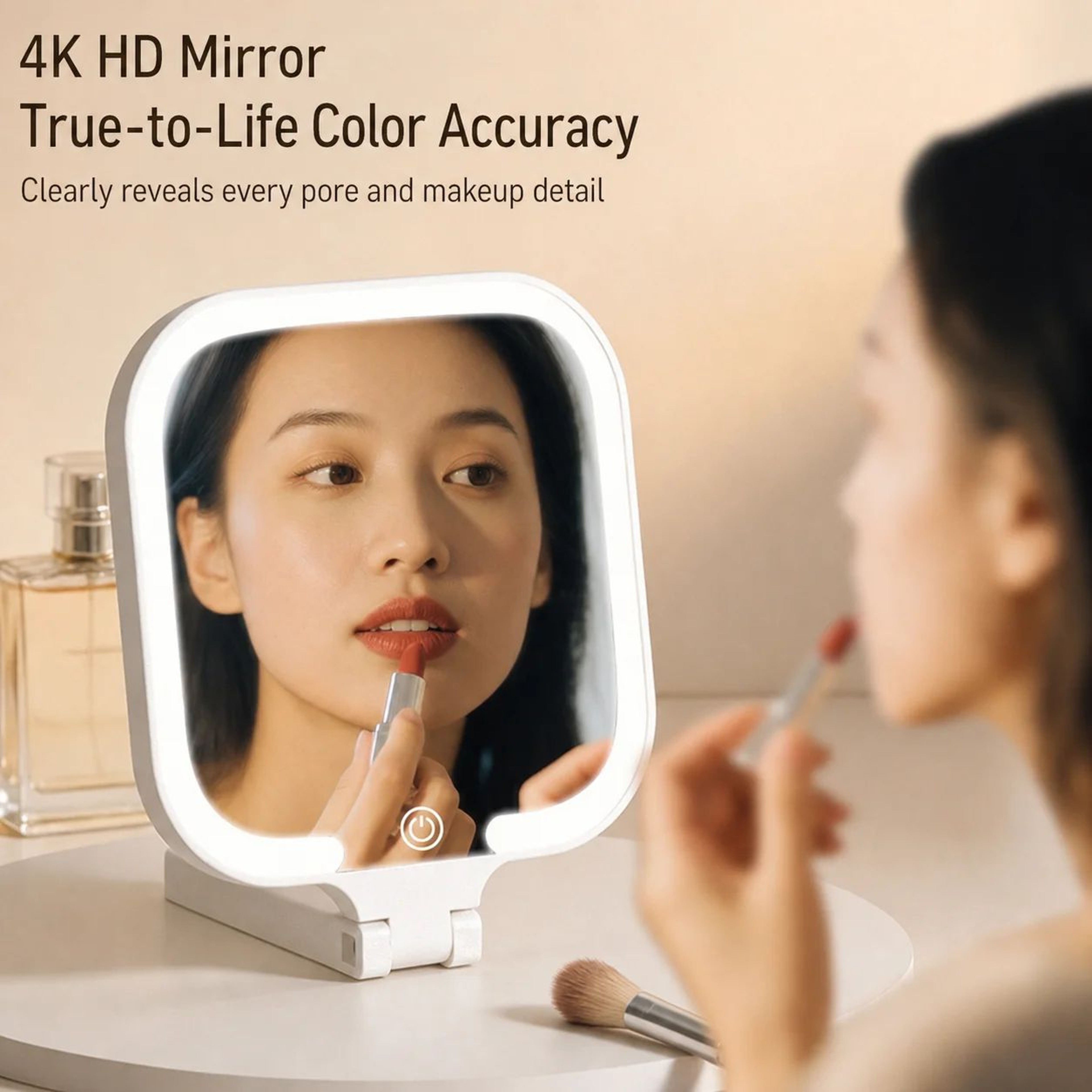 Portable HD LED Makeup Mirror With Dimmable TriColor Light 3