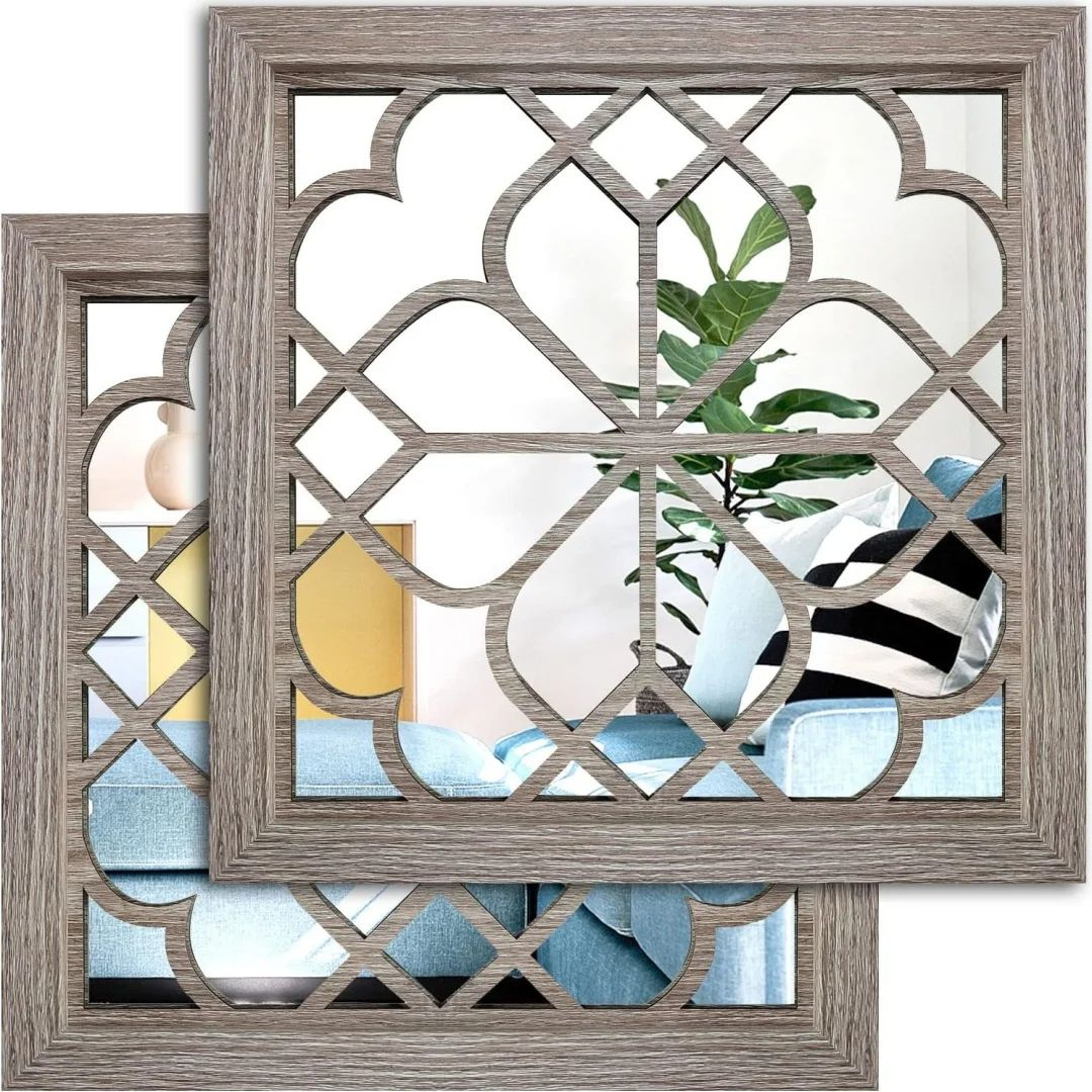 2Piece Retro Wooden Acrylic Wall Mirror Set For Rustic Home Decor 7