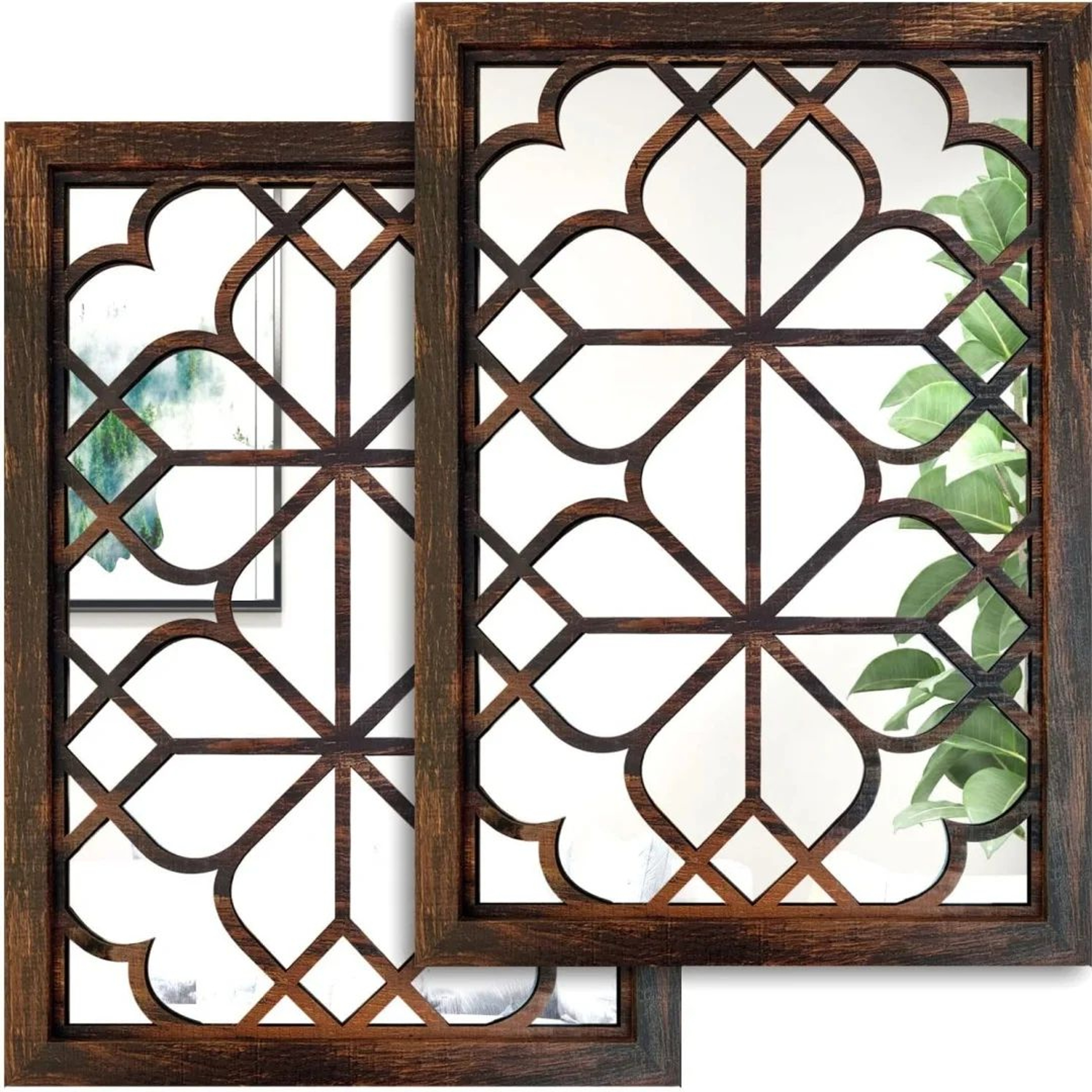 2Piece Retro Wooden Acrylic Wall Mirror Set For Rustic Home Decor 12