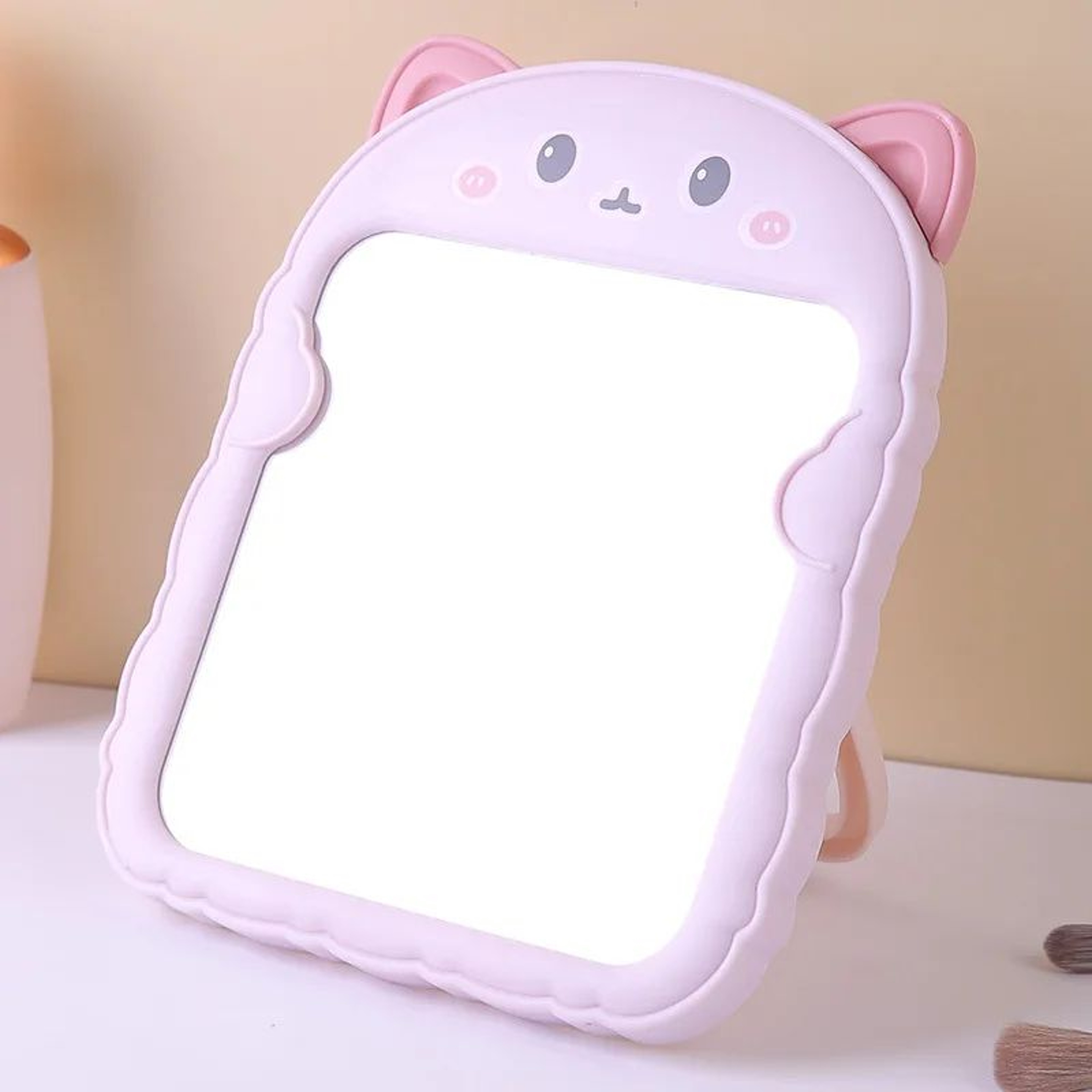 Cute Cat Ear Foldable Desktop Makeup Mirror For Vanity Dorm And Travel 9