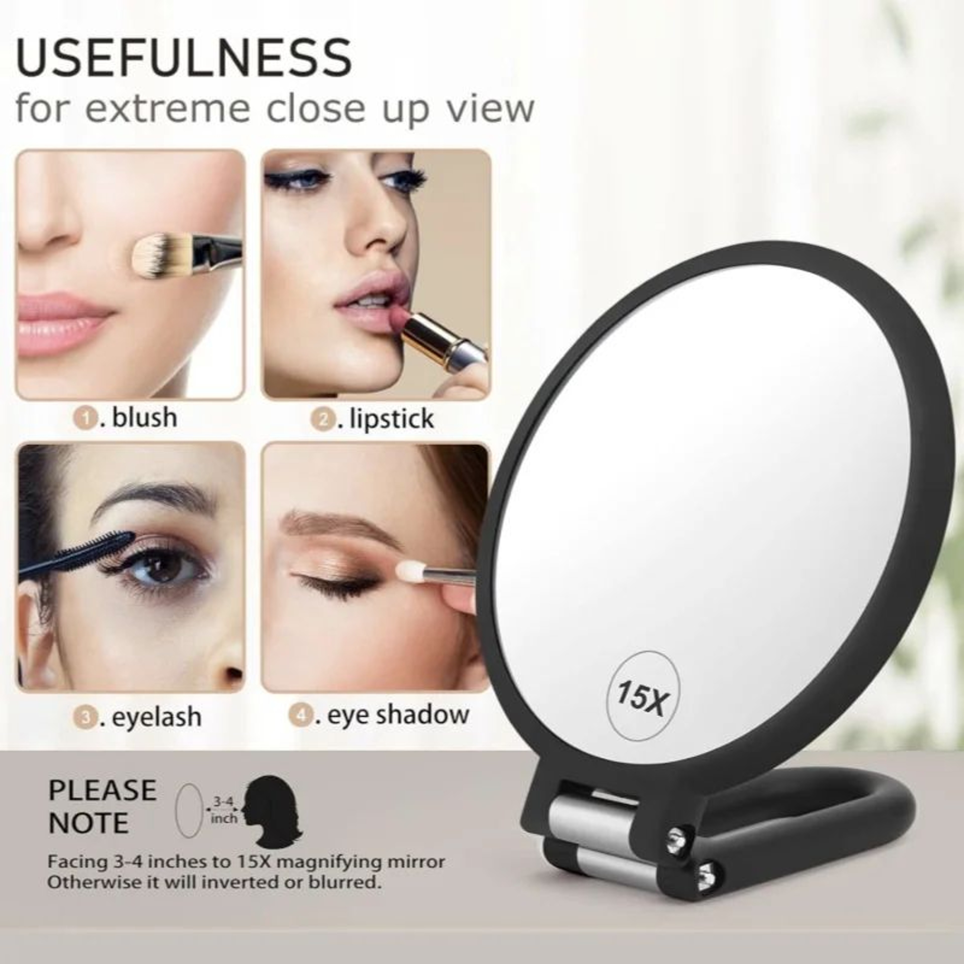 15X DoubleSided Magnifying Handheld Mirror With Folding Adjustable Stand 2