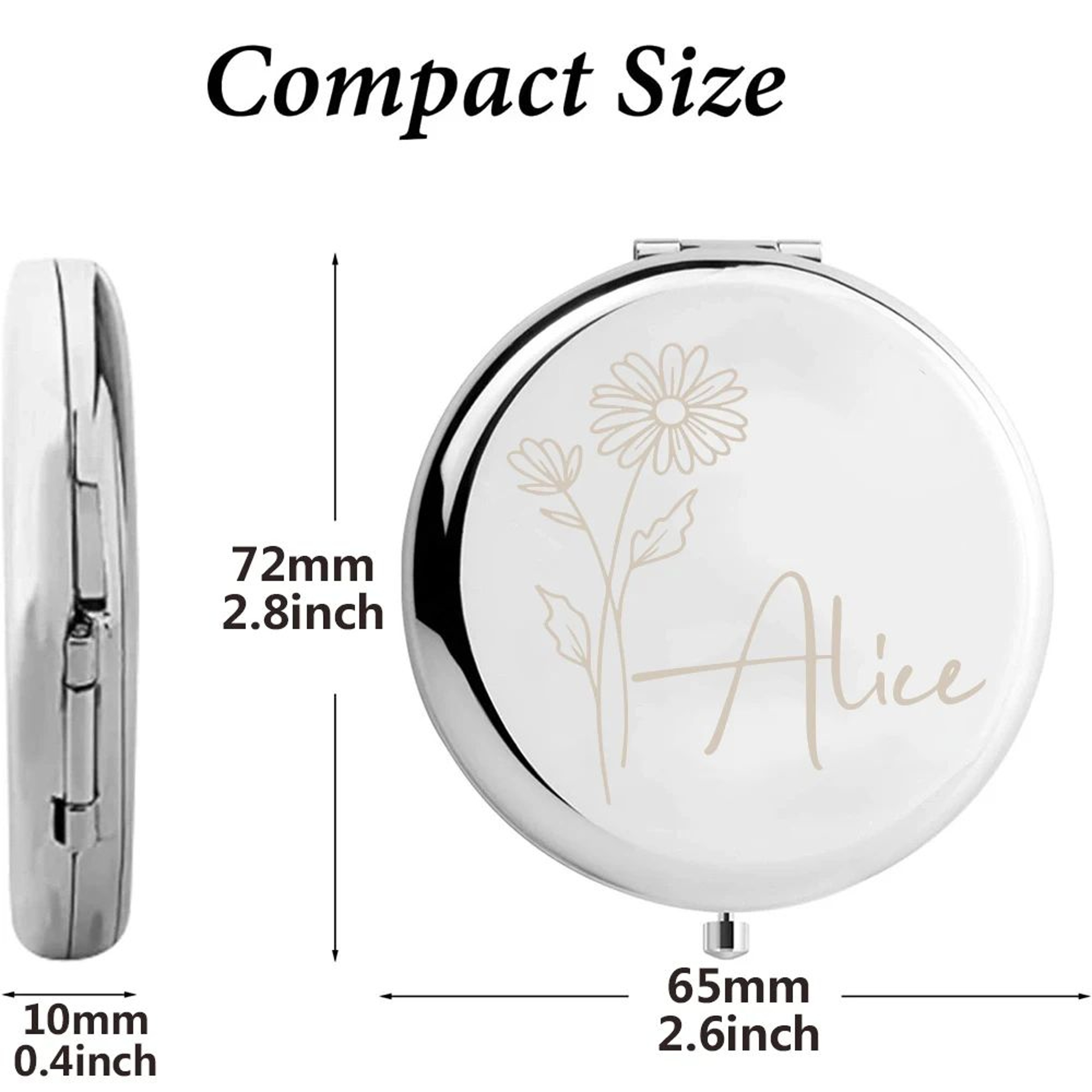 Personalized Floral Engraved Compact Mirror Wedding And Bridesmaid Gift 3