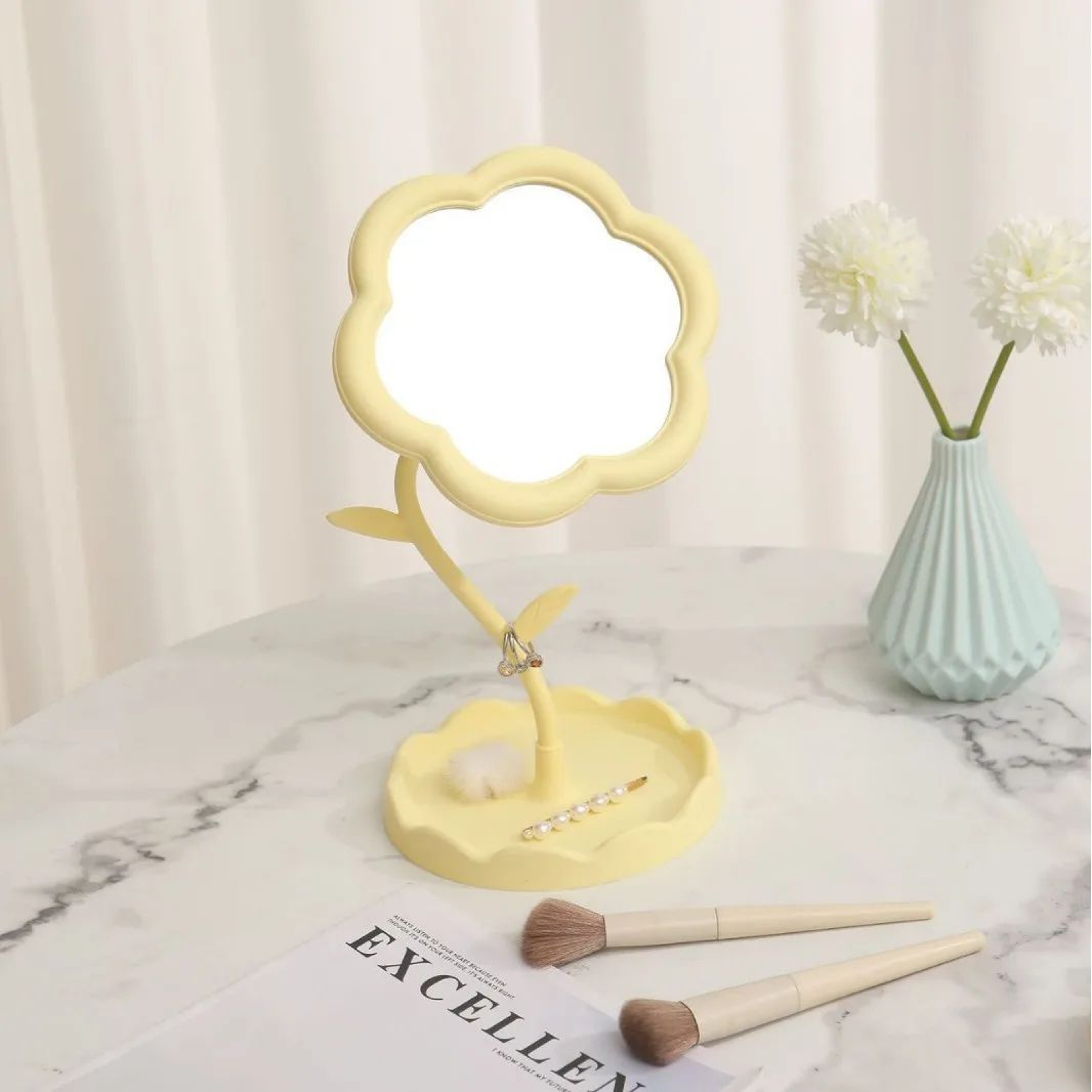 Sunflower Vanity Mirror With Storage Tray 360 Degree Rotating Desktop Mirror 7