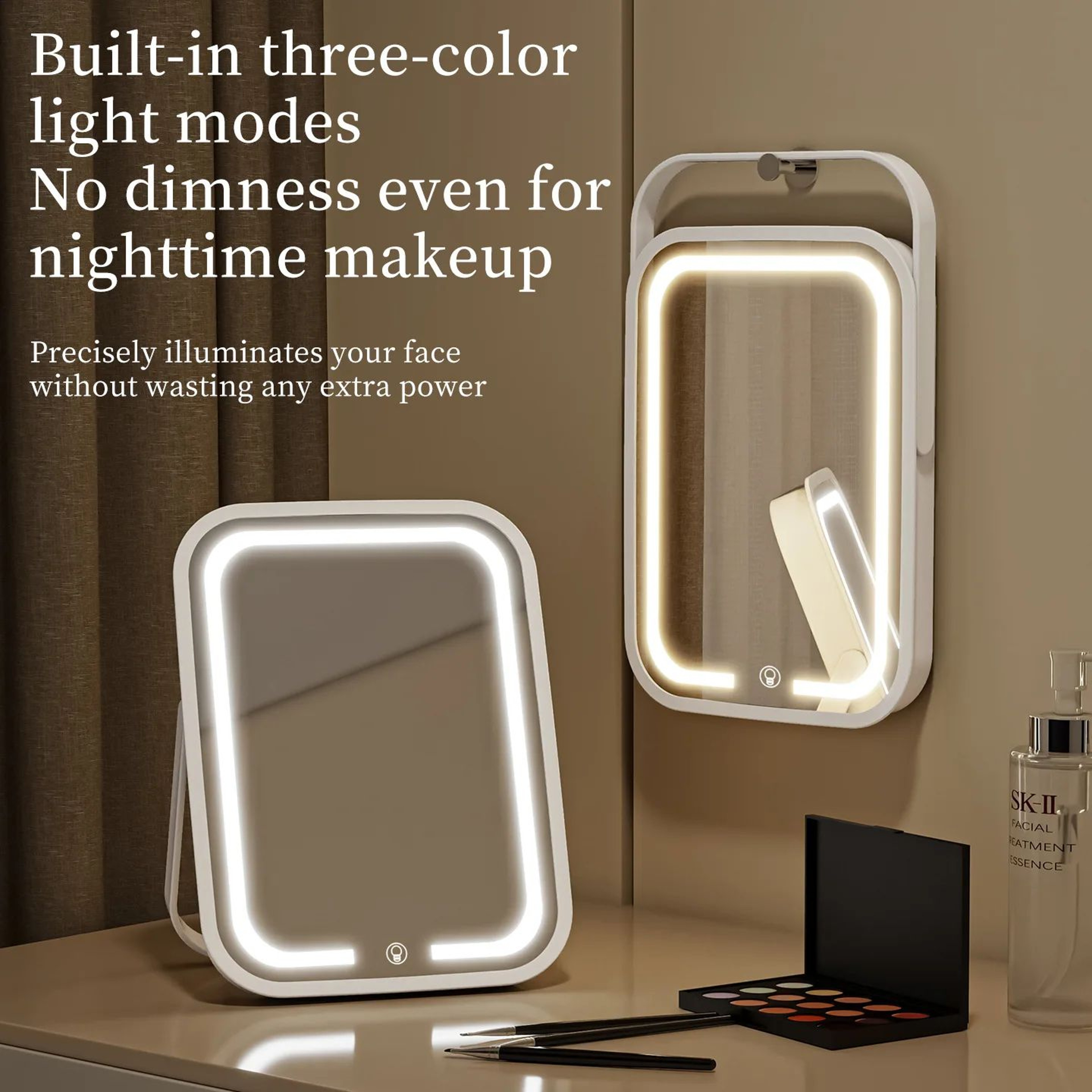 Portable LED Travel Makeup Mirror With Dimmable Touch Light And 360 Degree Stand 3