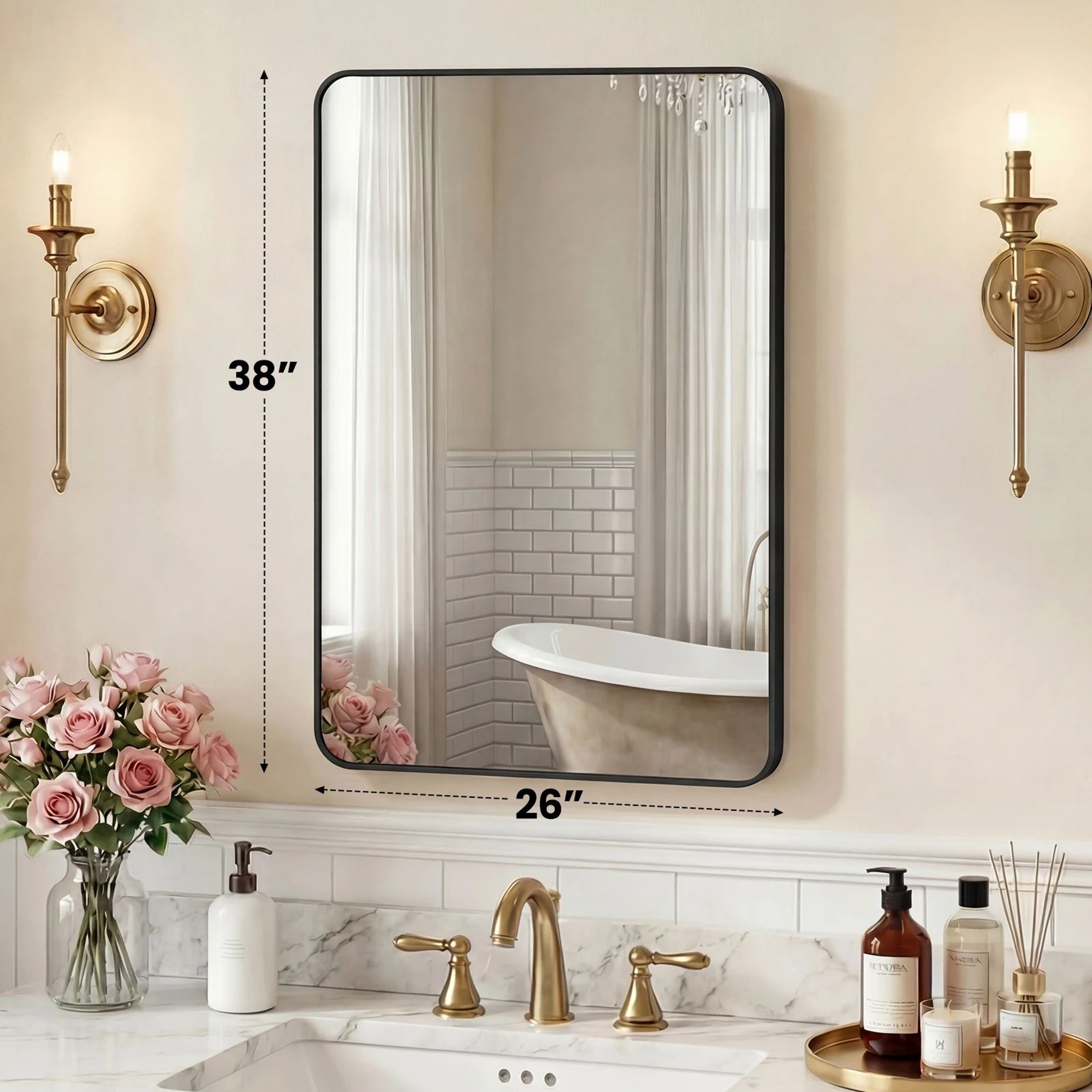 Modern Rounded Rectangle Wall Mirror With Metal Frame And Tempered Glass 12