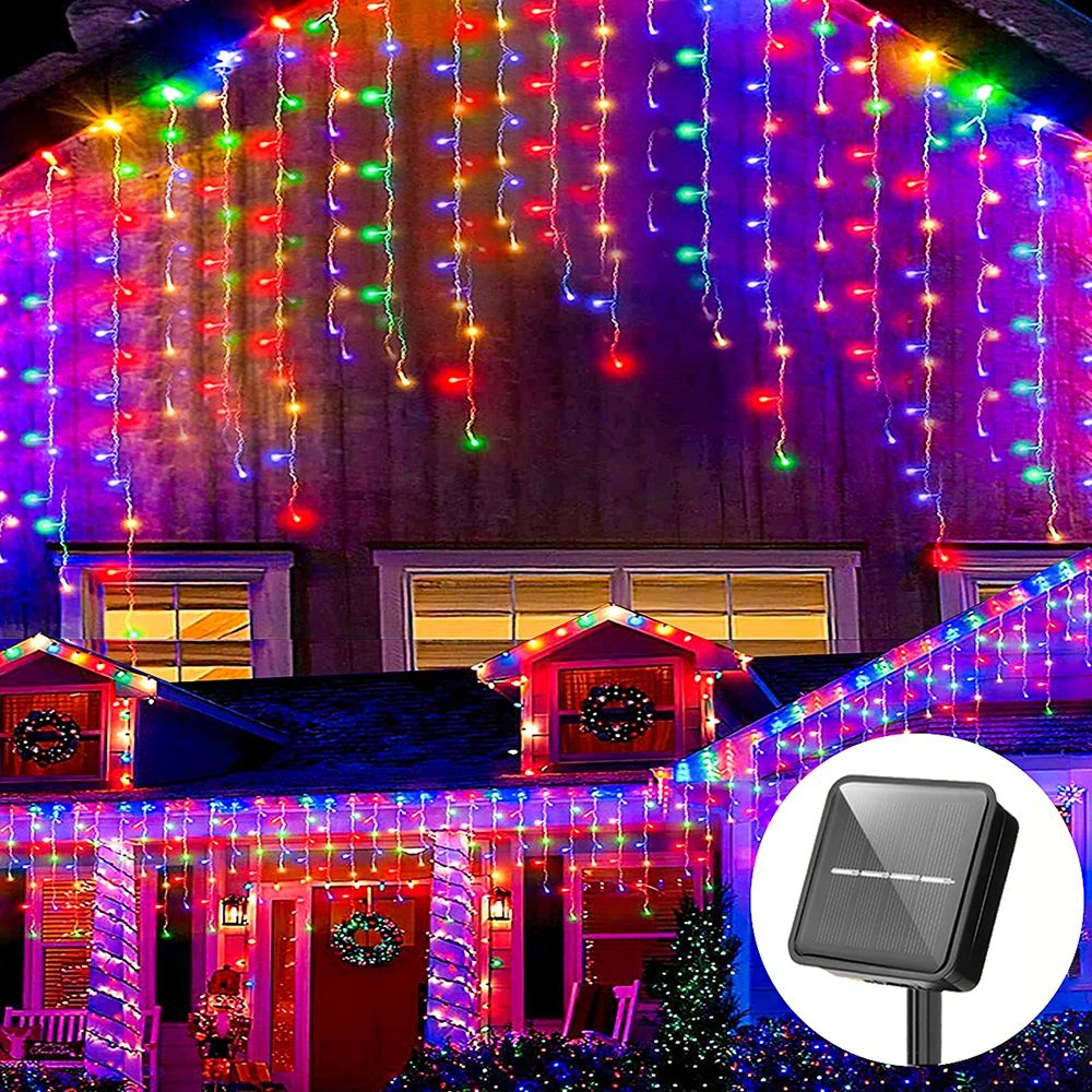35M 96 LED Solar Icicle String Lights Outdoor Waterproof 8 Mode Curtain Lights 8