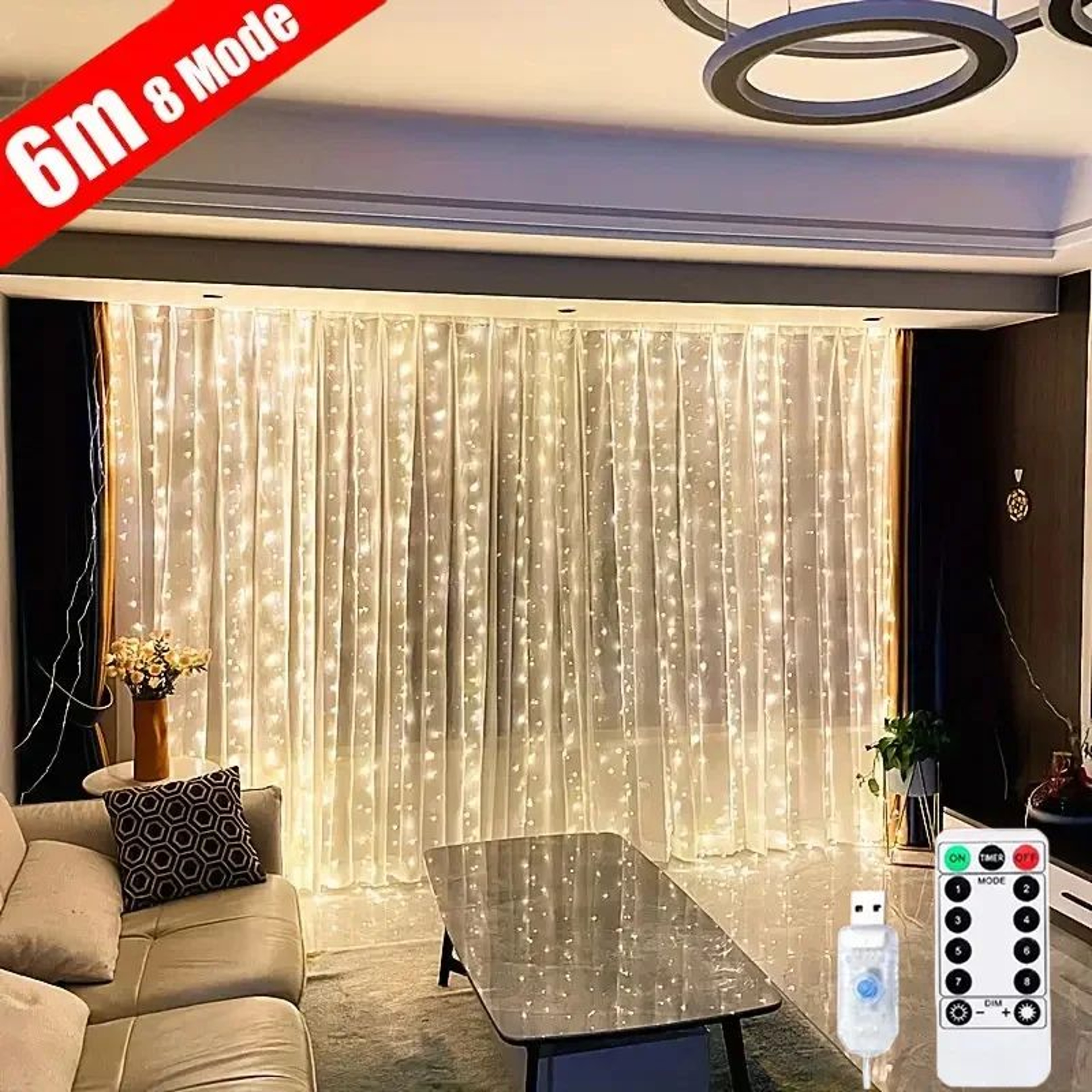 USB LED Curtain Fairy String Lights With Remote Control 3M 4M 6M 0