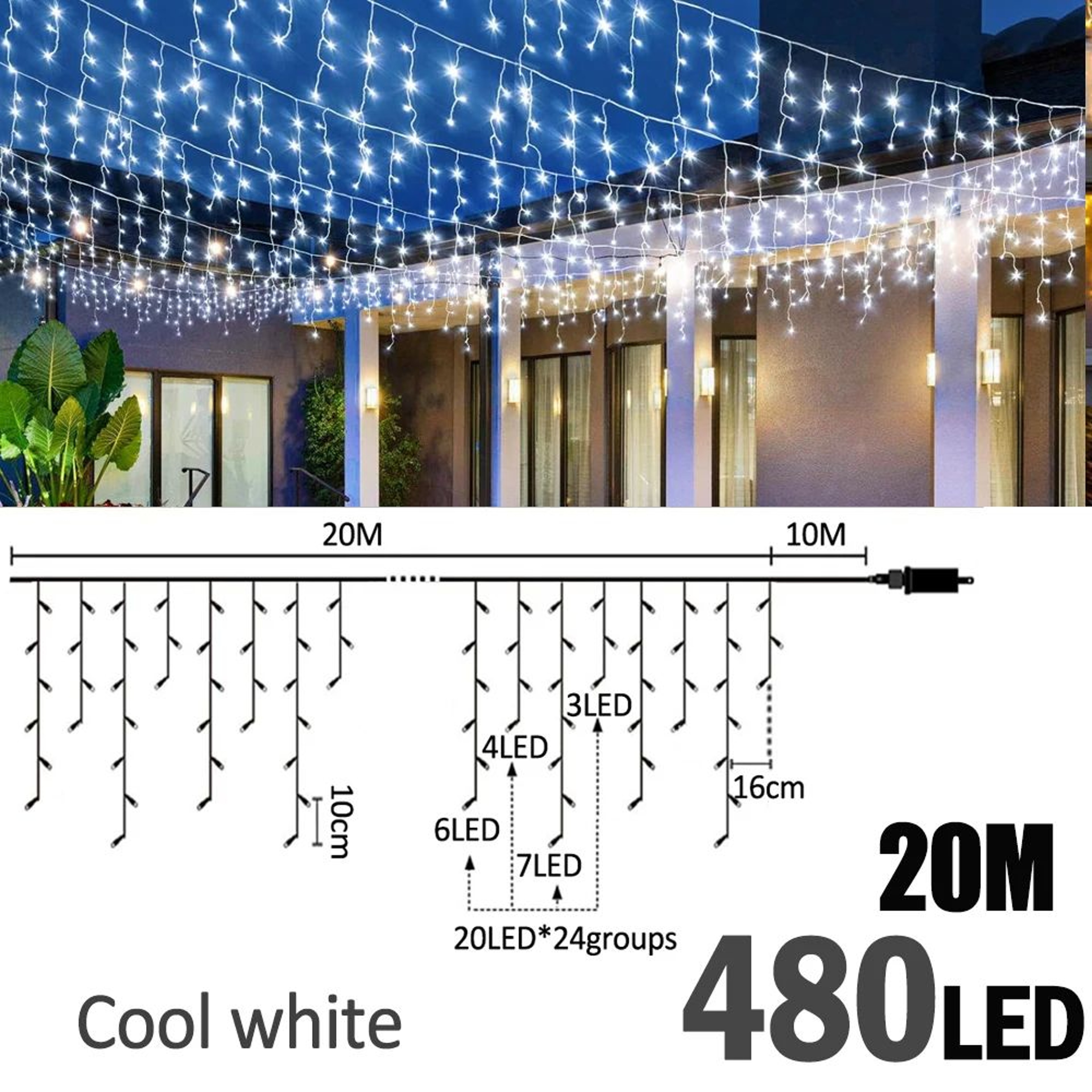 65M 200LED Or 20M 480LED Waterproof Icicle String Lights With 8 Modes And Timer 11