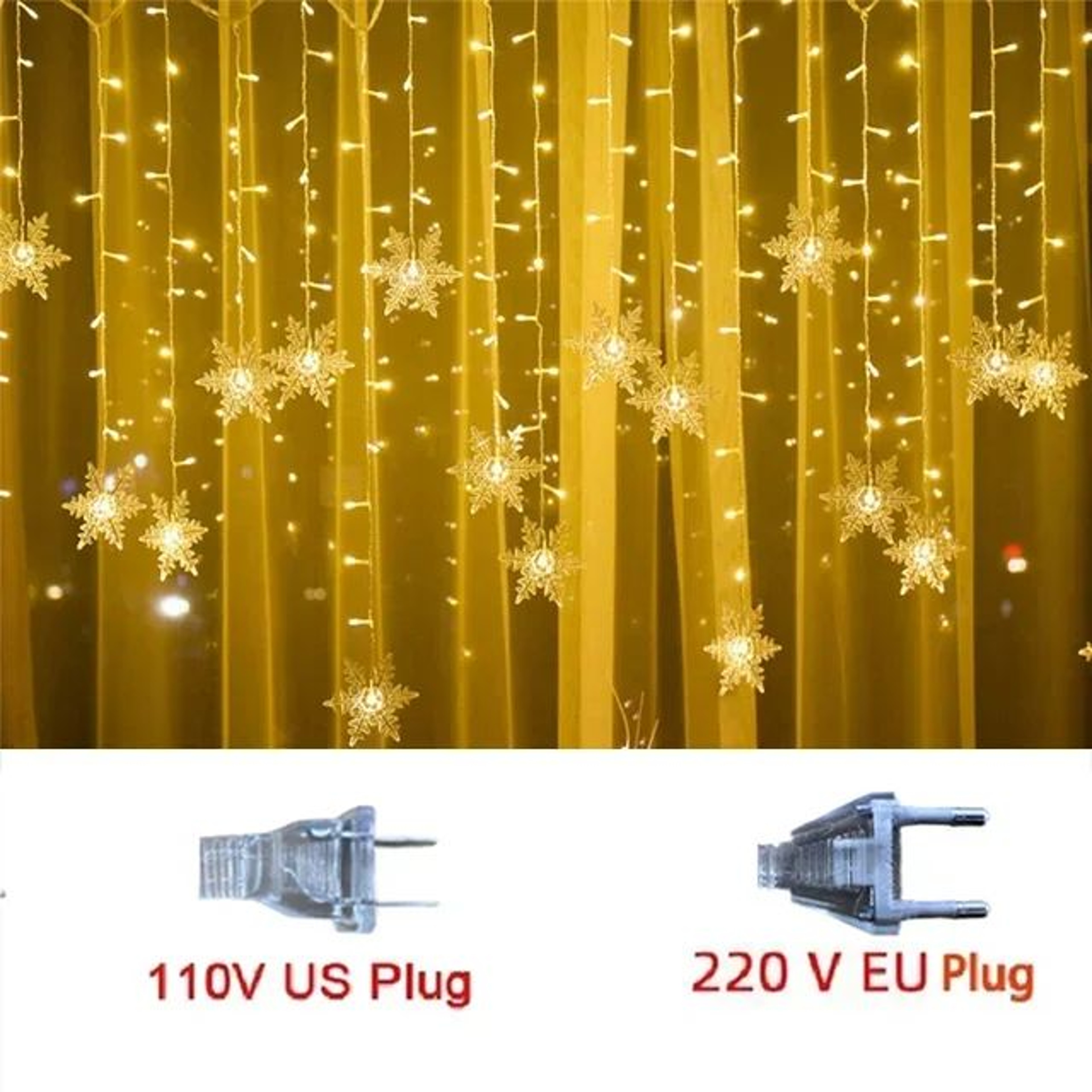 32M Snowflake LED Curtain Lights With 8 Modes US EU Plug 7