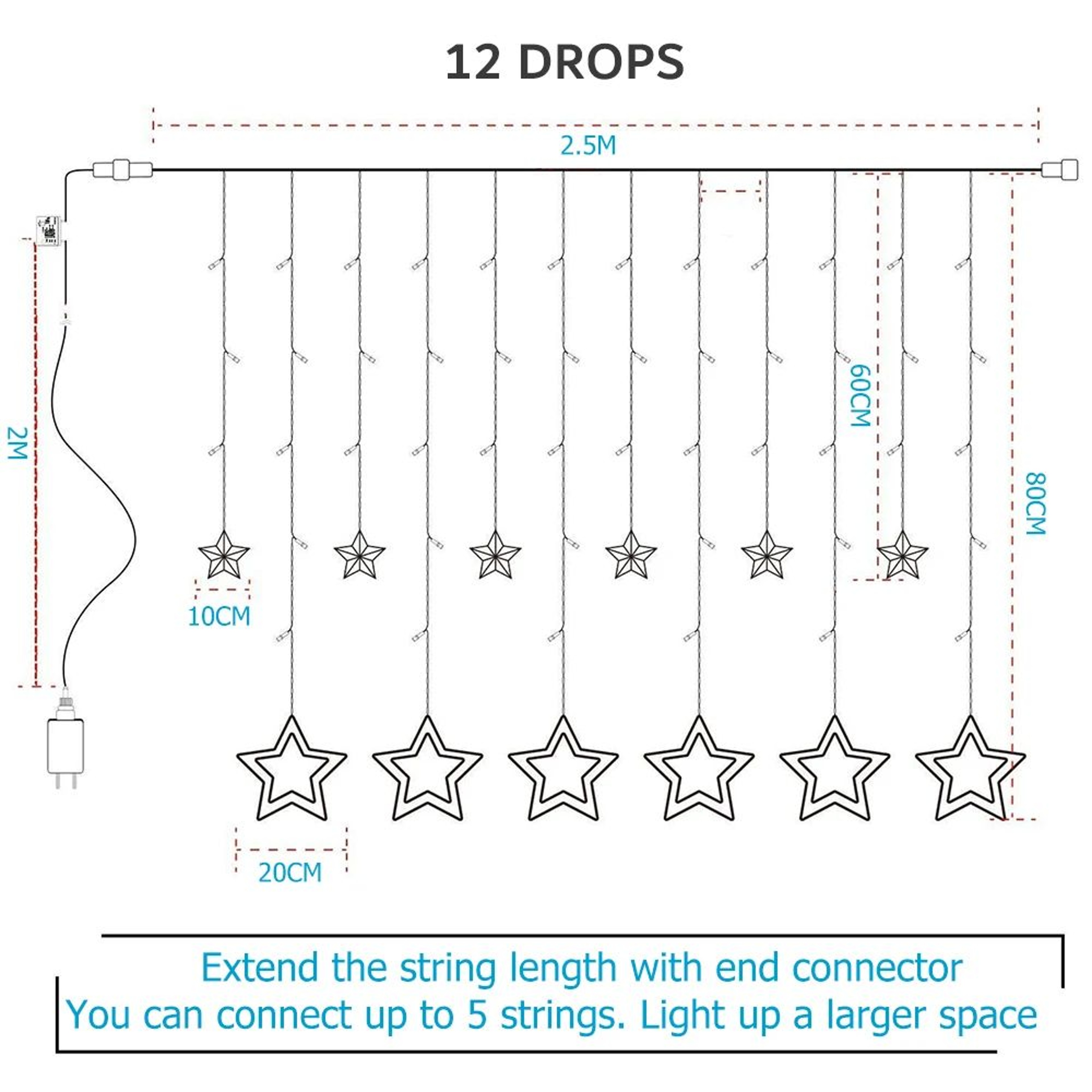 138 LED Star Curtain String Lights Waterproof 8 Modes Warm White Fairy Lights 2