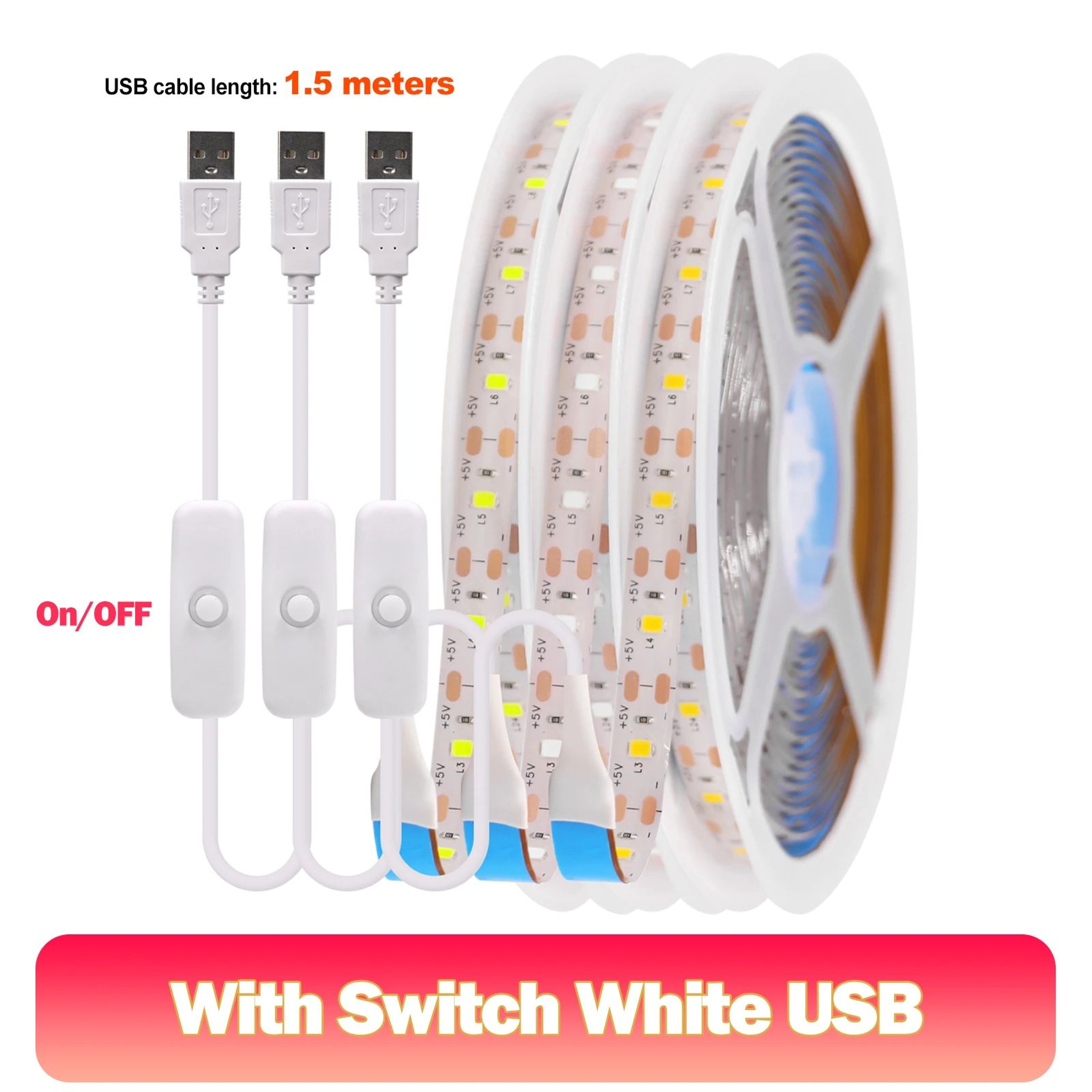 USB Dimmable LED Strip Light 5V 60 LEDs Per Meter Adhesive Cabinet And Room Lighting 7