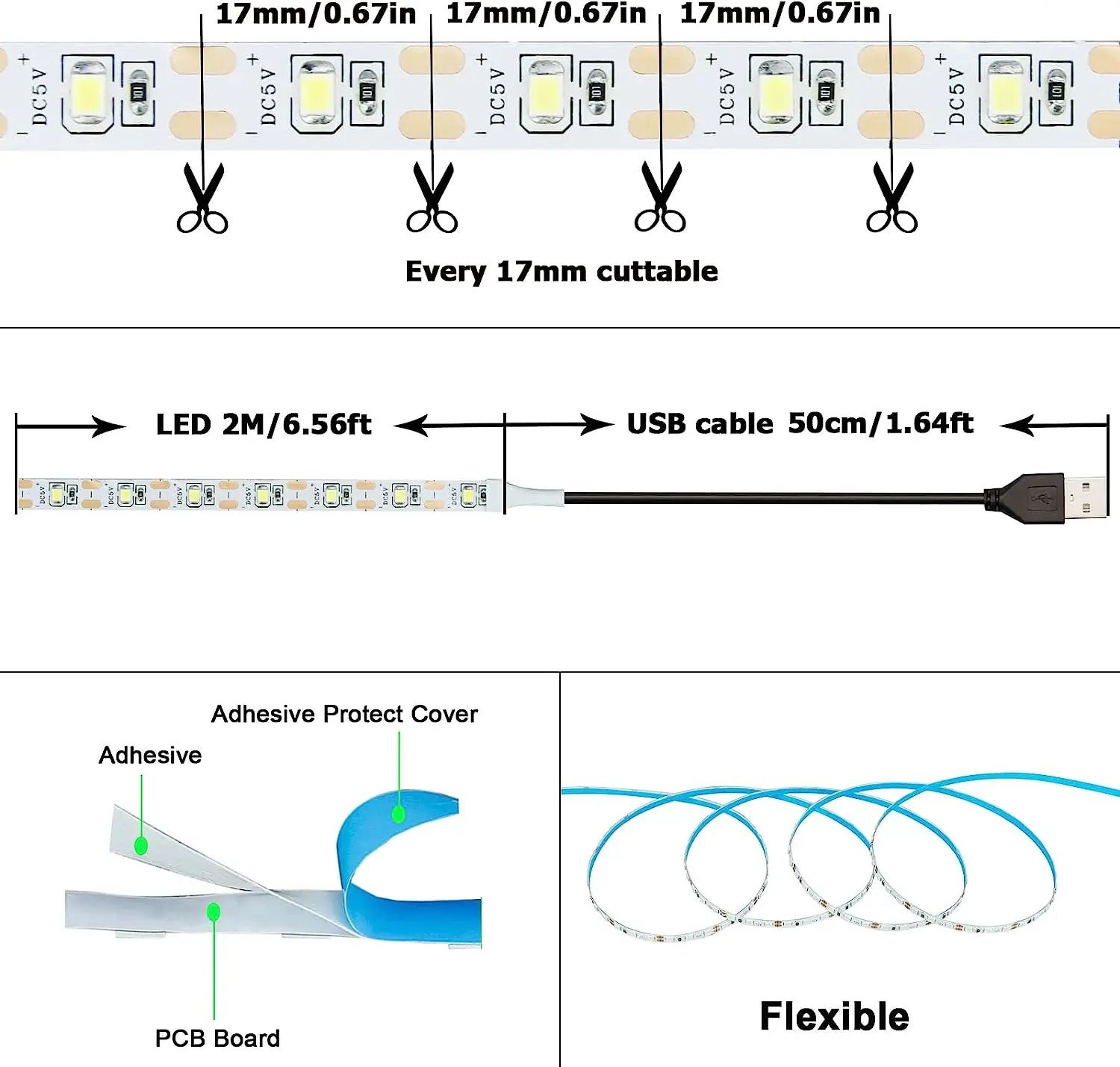 5V USB 2835 LED Strip Light For TV Backlight And Home Decor 15m 4