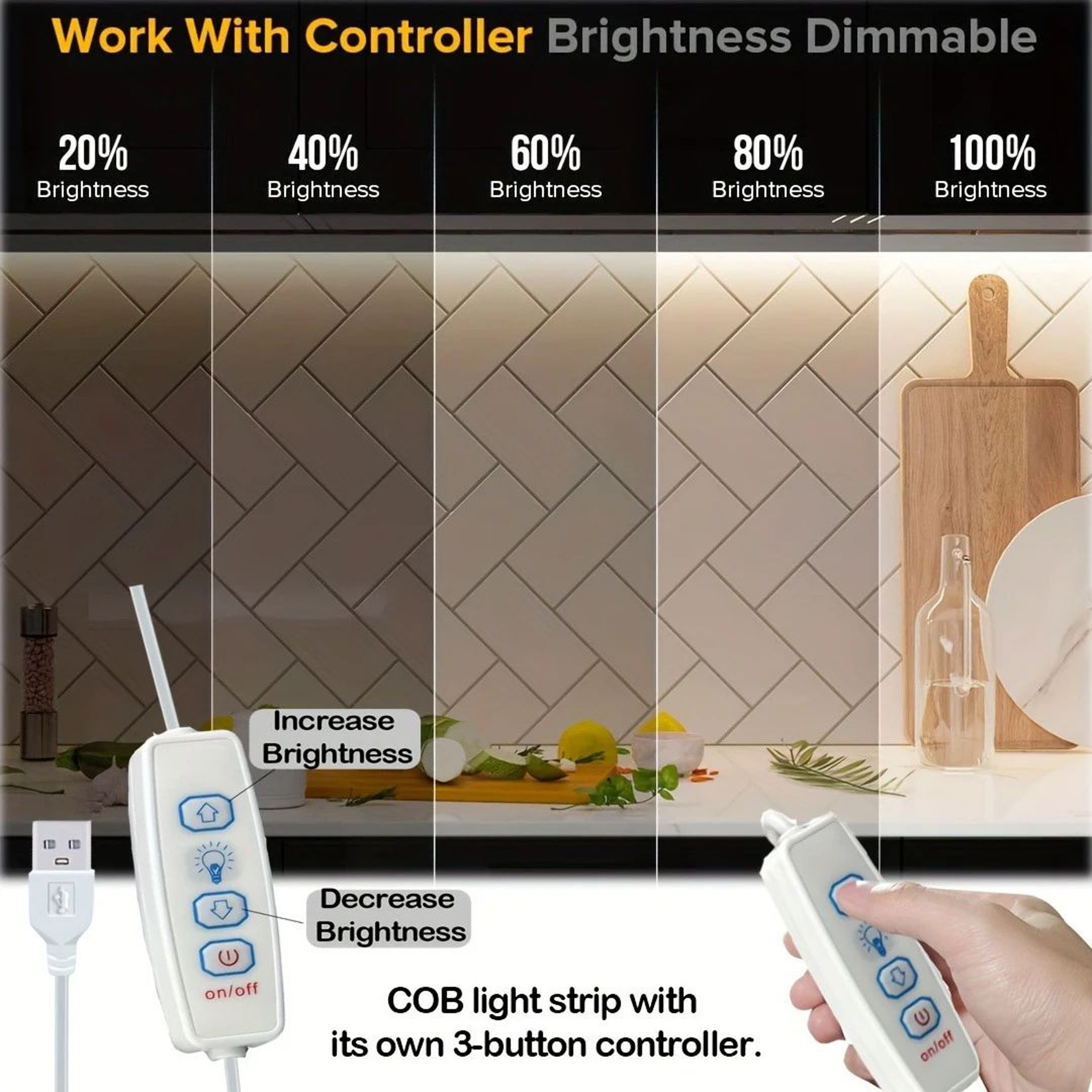 5V USB COB LED Strip Light With 3Key Dimmer For TV Mirror And Cabinet 1